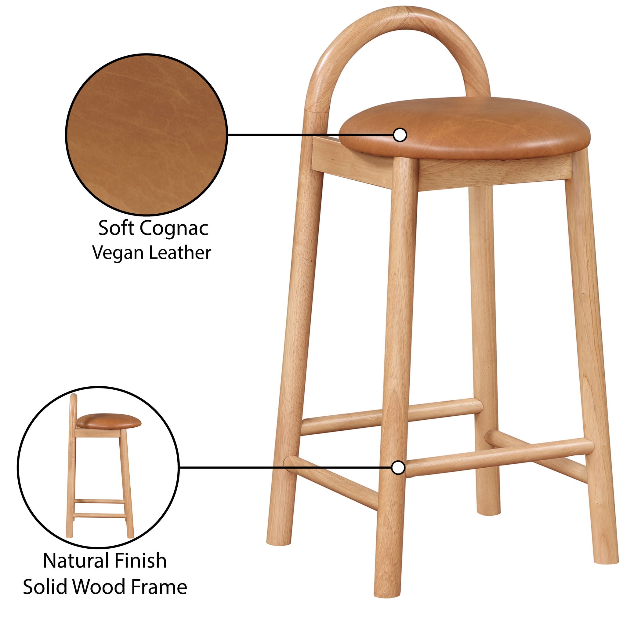 Calvin - Faux Leather Stool - Light Brown Legs