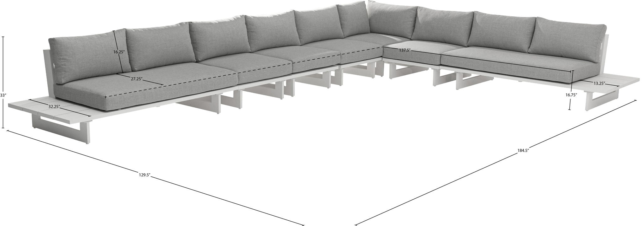 Maldives - 7 Piece Water Resistant Outdoor Patio Modular Sectional With White Base