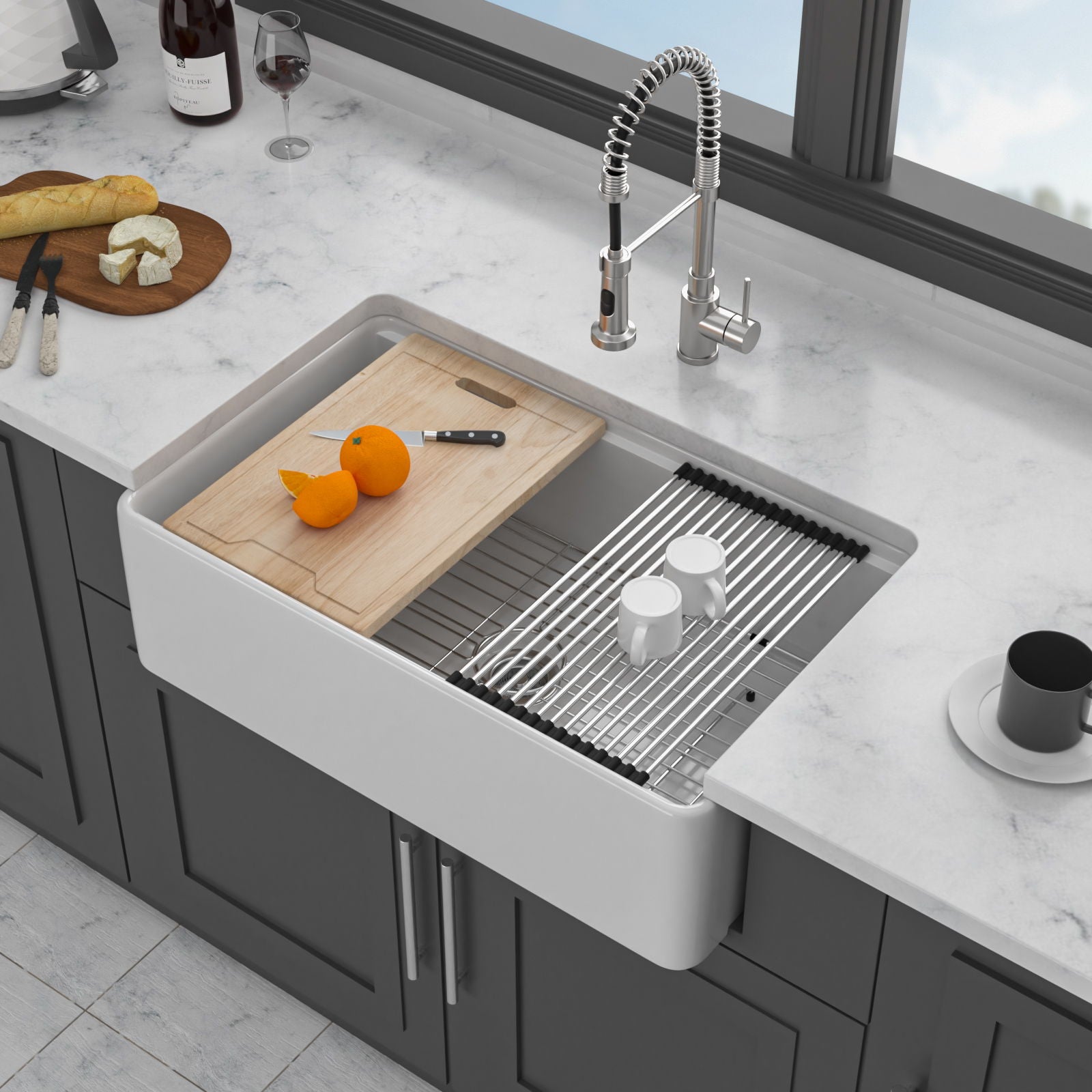 Kitchen Sink Workstation, Single Bowl - White