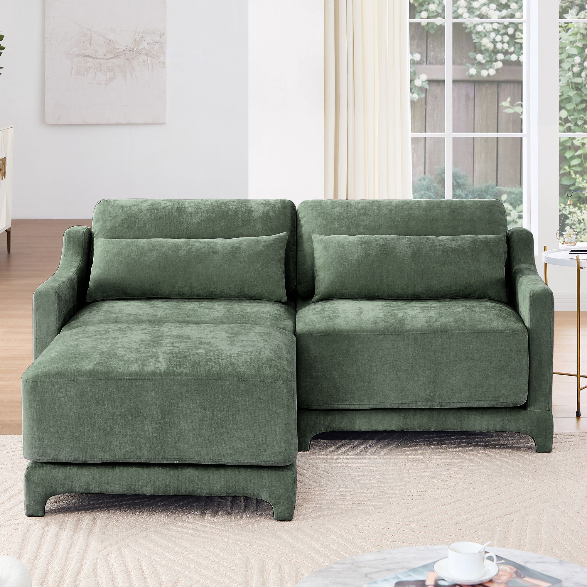 Stylish Sofa With Ottoman And Lumbar Pillows, Ergonomic Design