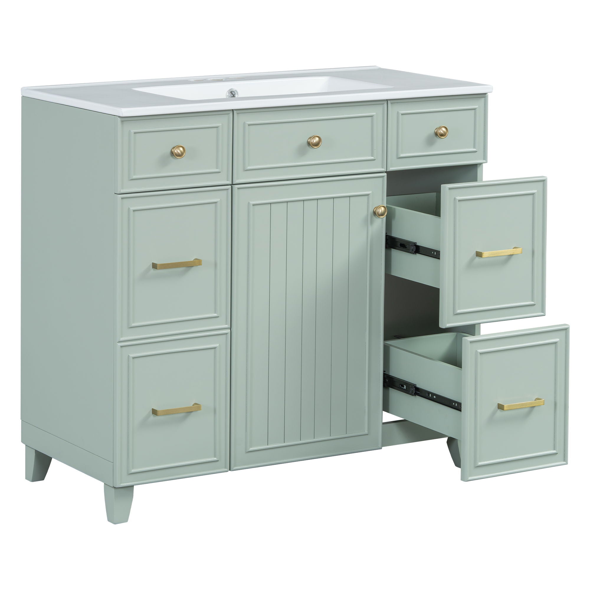 Bathroom Vanity With Ceramic Sink, Soft Close Doors, Adjustable Shelves
