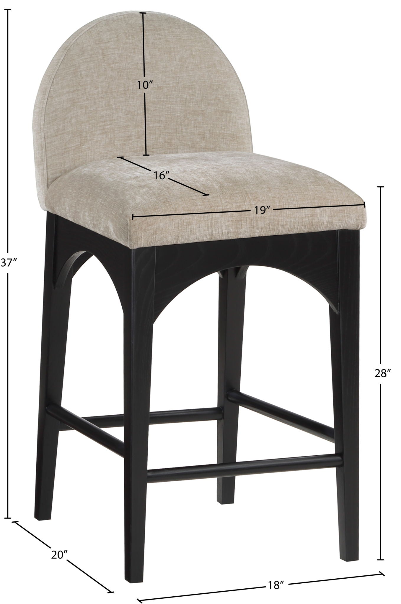 Waldorf - Chenille Stool With Black Legs