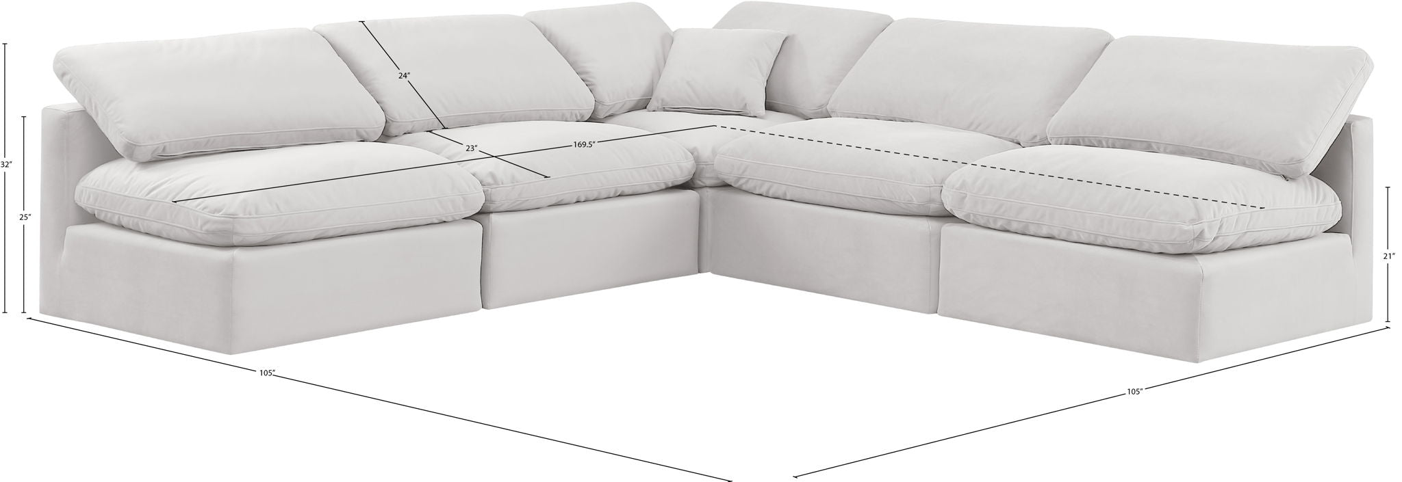 Indulge - Velvet 5 Piece Modular Corner Armless Sectional