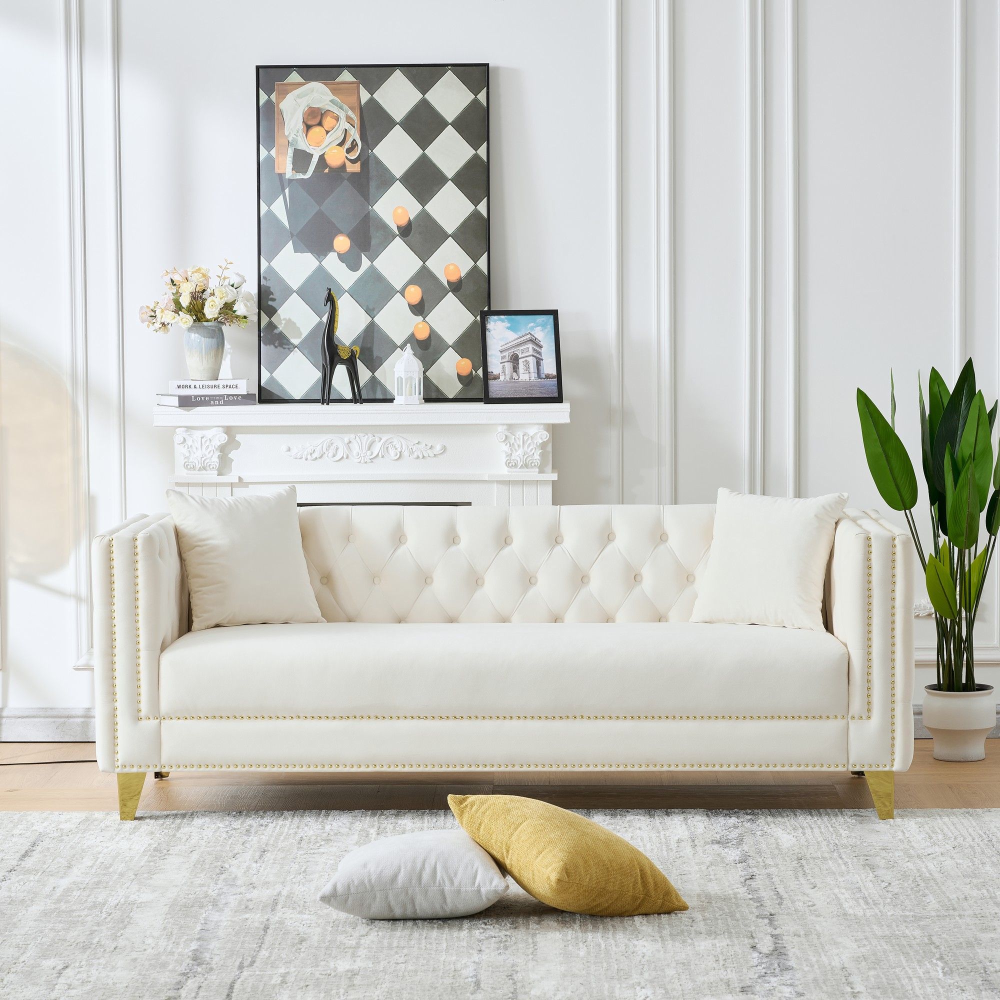 Deep Seat Sofa With Button Nailhead, Square Arm Couches