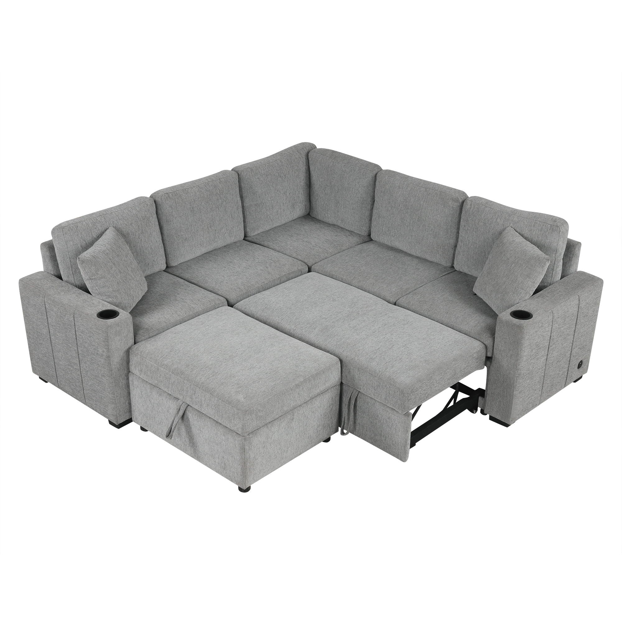 Sectional Sofa Convertible Pull-Out Sofa Bed With A Movable Storage Ottoman For Living Room