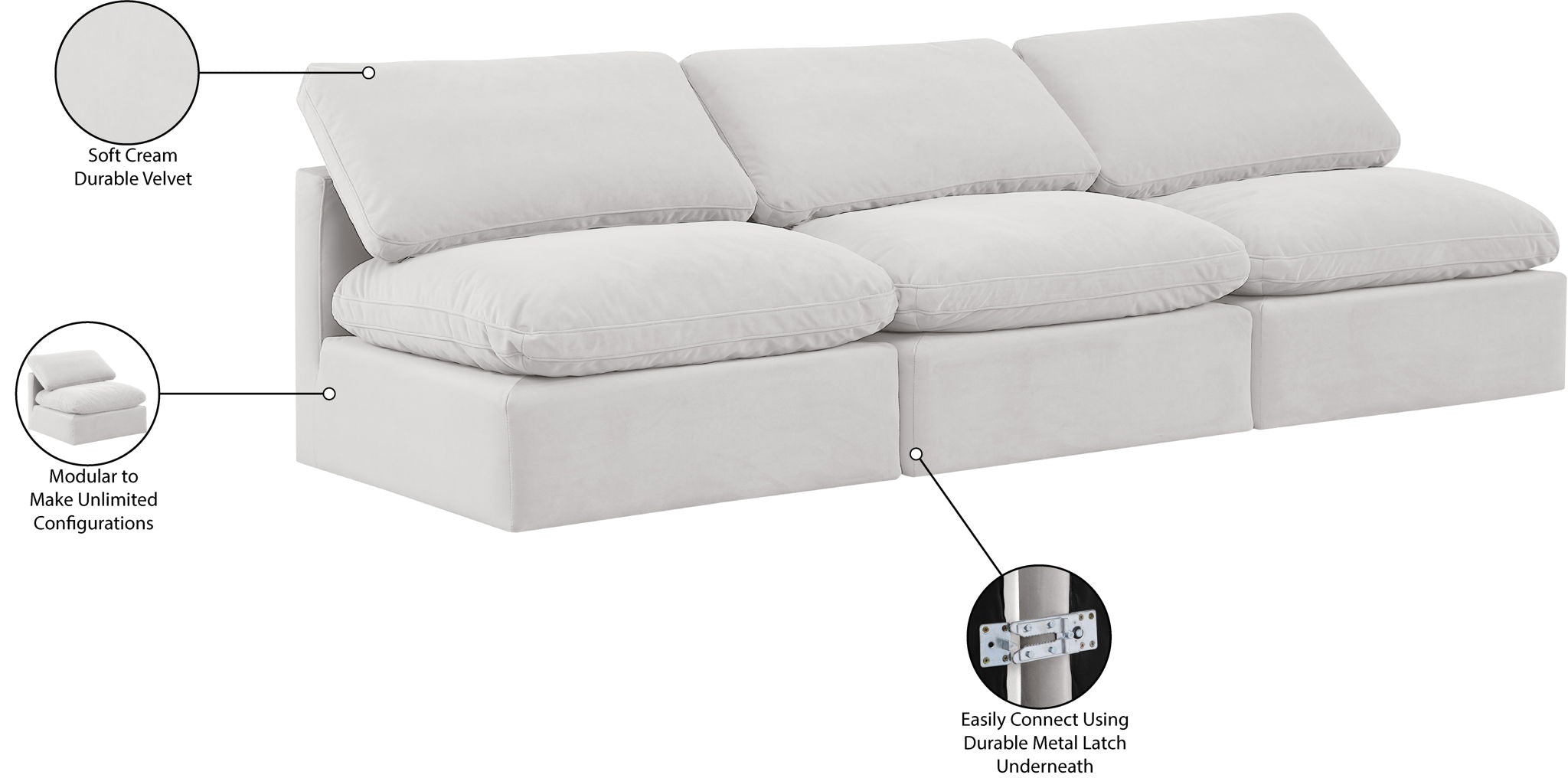 Indulge - Velvet 3 Seat Modular Armless Sofa