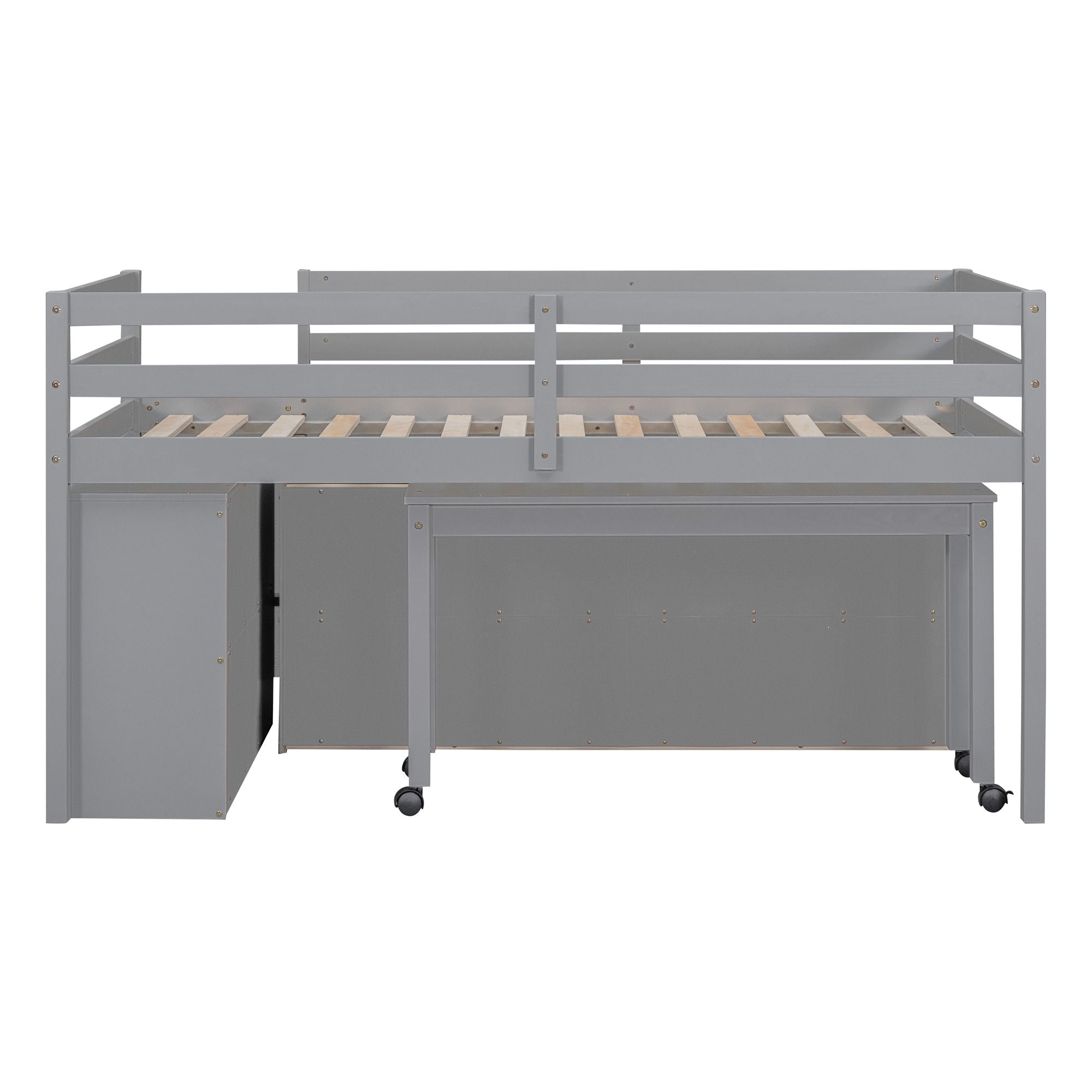 Loft Bed With Retractable Writing Desk And 4 Drawers, With Lateral Portable Desk And Shelves