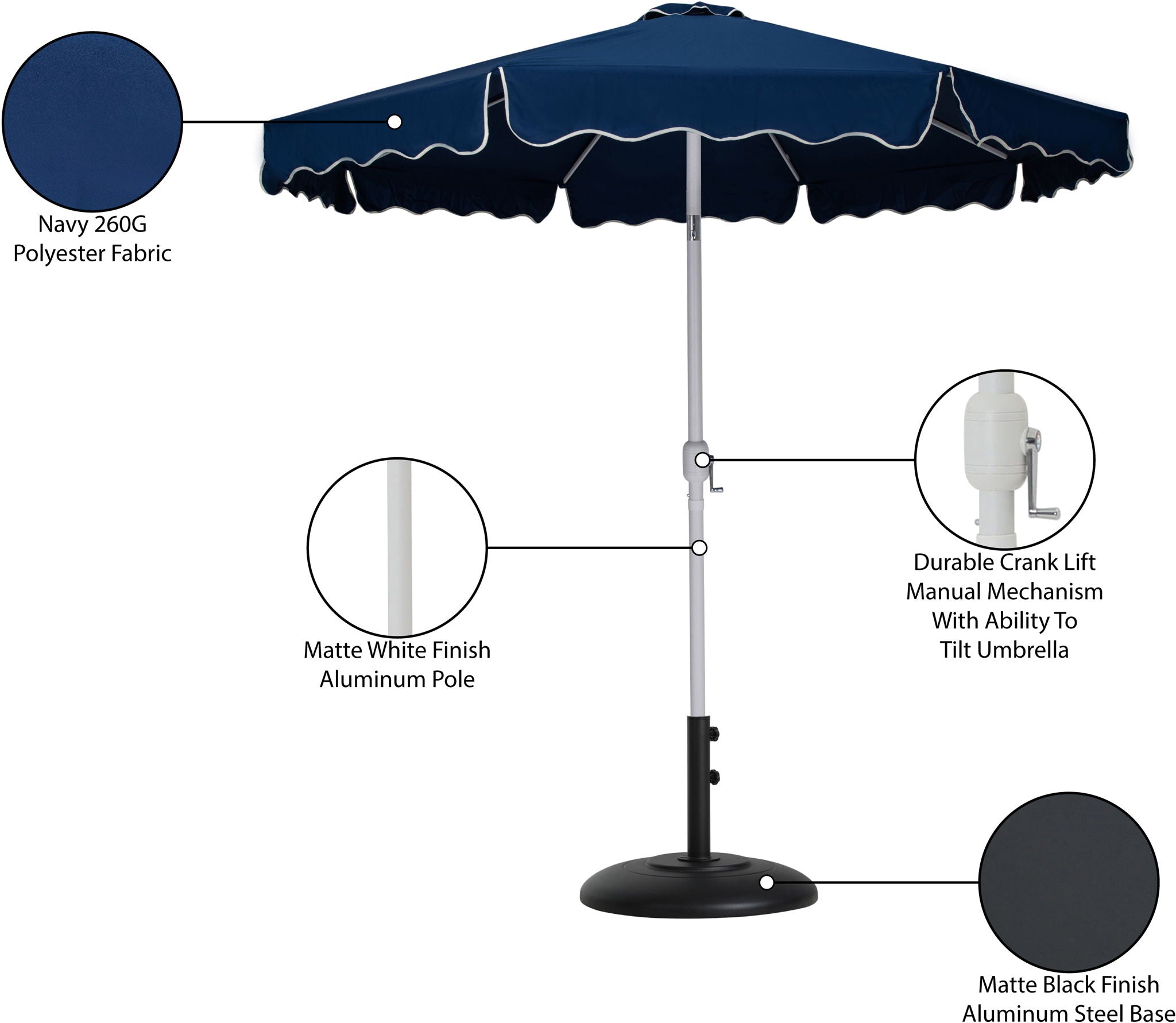 Amalfi - Patio Umbrella - Black Base / White Pole