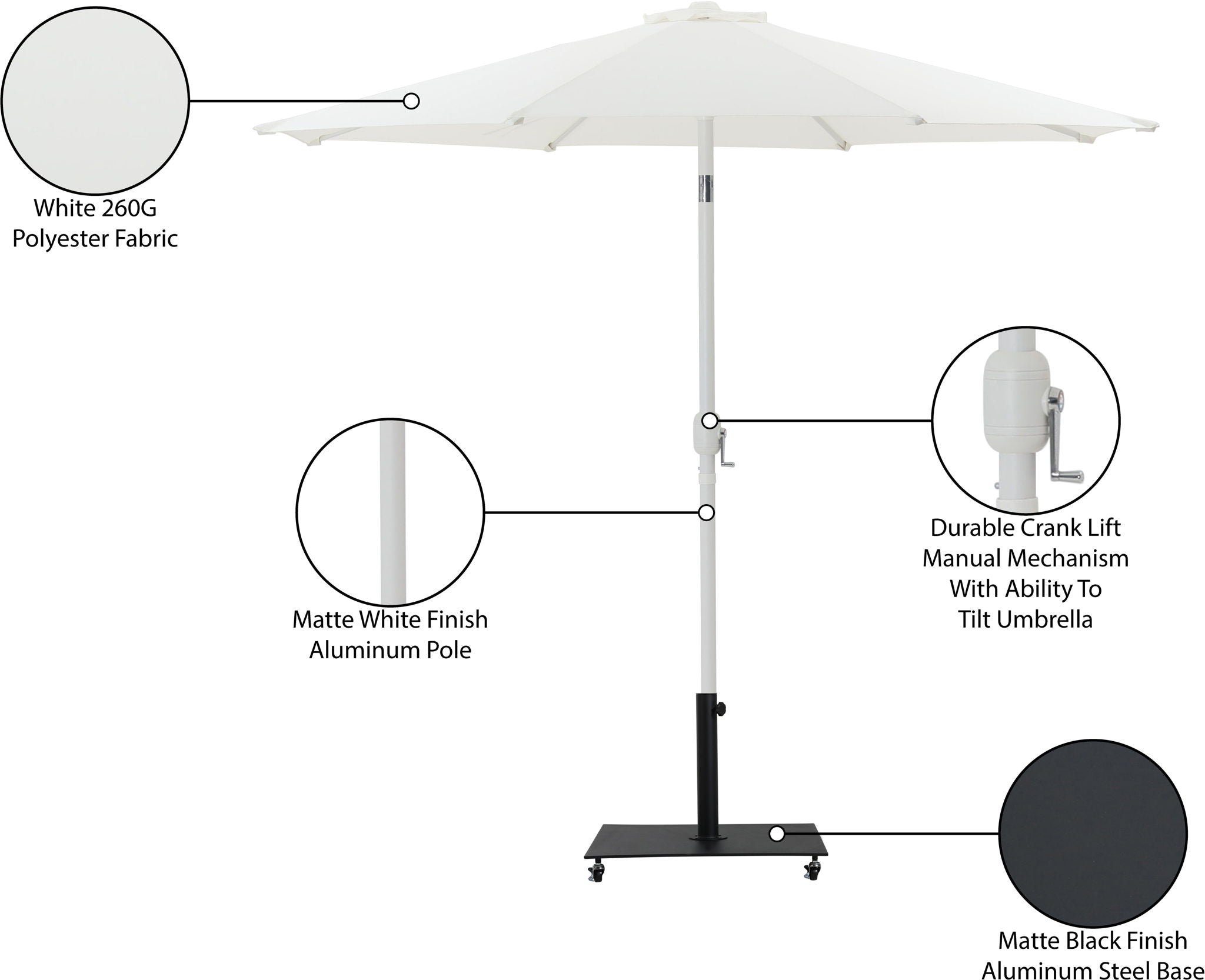 Fiji - Aluminum Patio Umbrella With Square Black And White Base