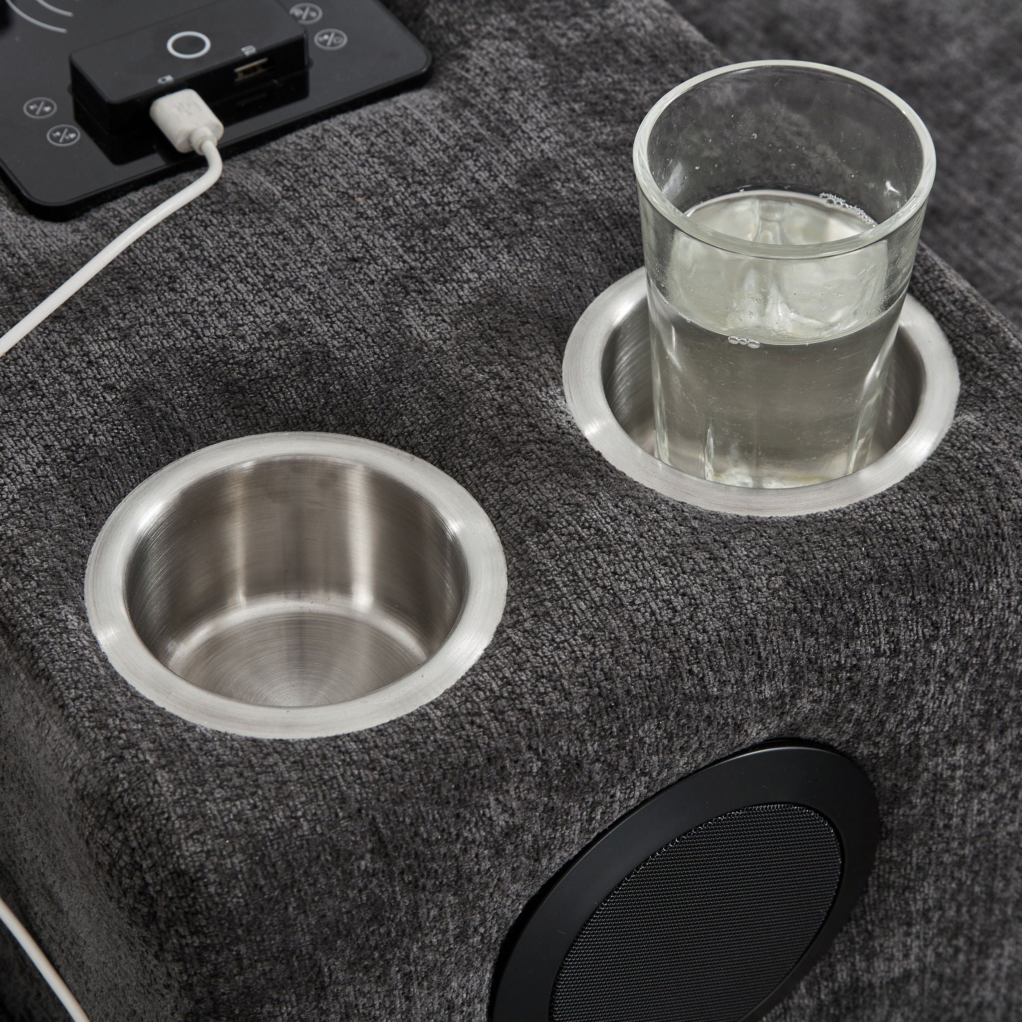 Modern Sectional Sofa U-Shaped With Movable Ottomans, tooth Speakers, LED Lights And Modular Storage