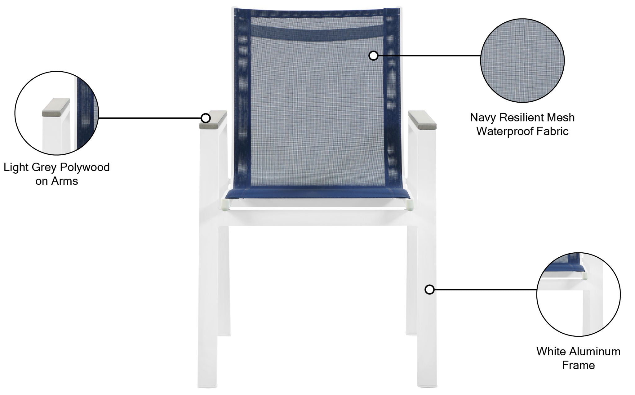 Nizuc - Outdoor Patio Dining Arm Chair With White Frame And Gray Arms (Set of 2)