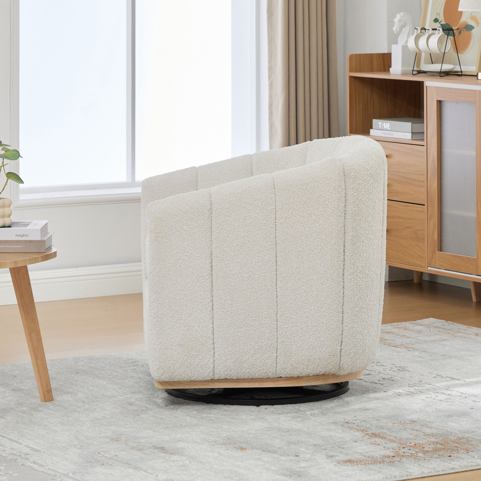 360 Degrees Swivel Upholstered Barrel Armchair For Living Room - Ivory