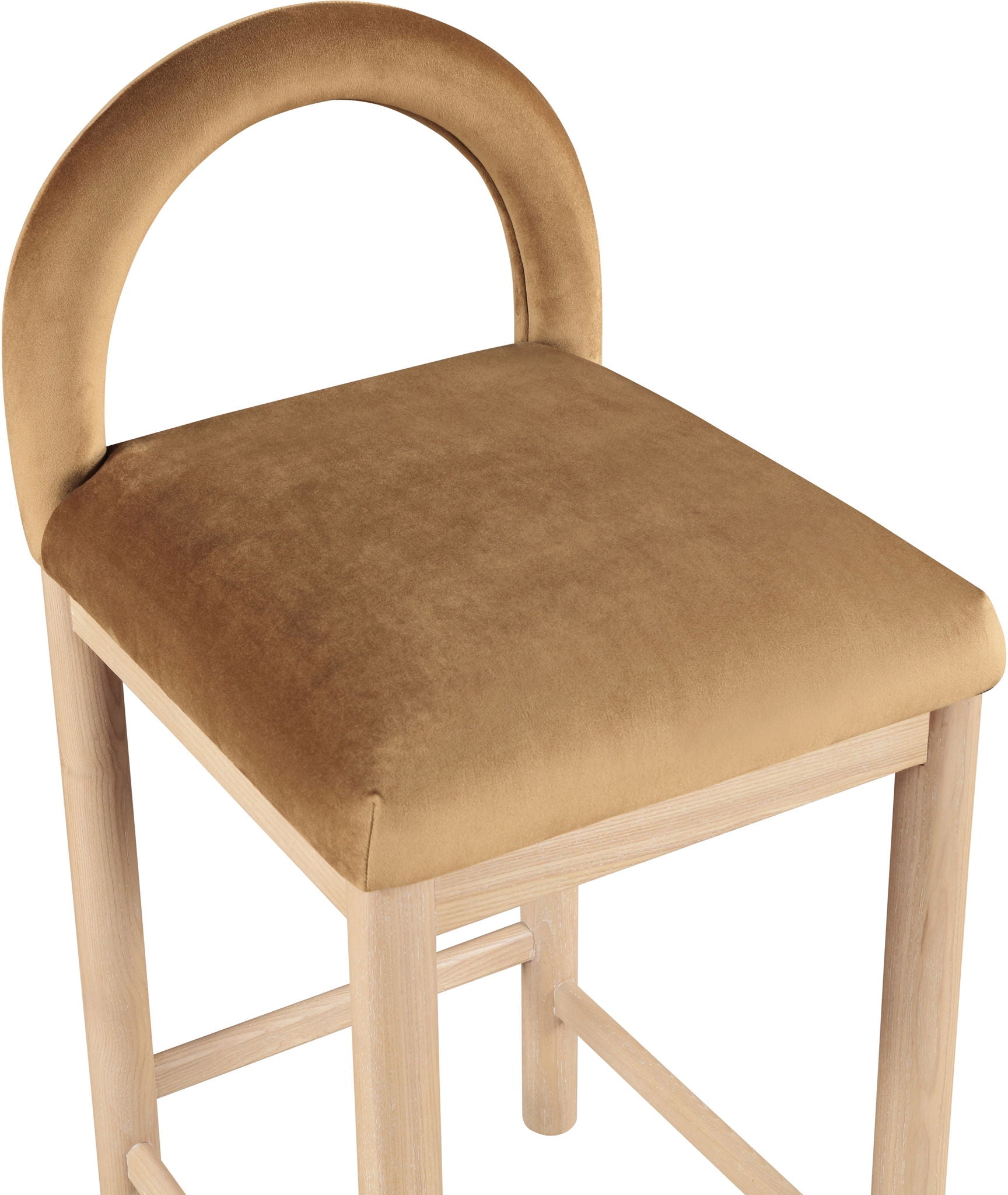 Conrad - Velvet Counter Stool With Natural Legs - Saddle