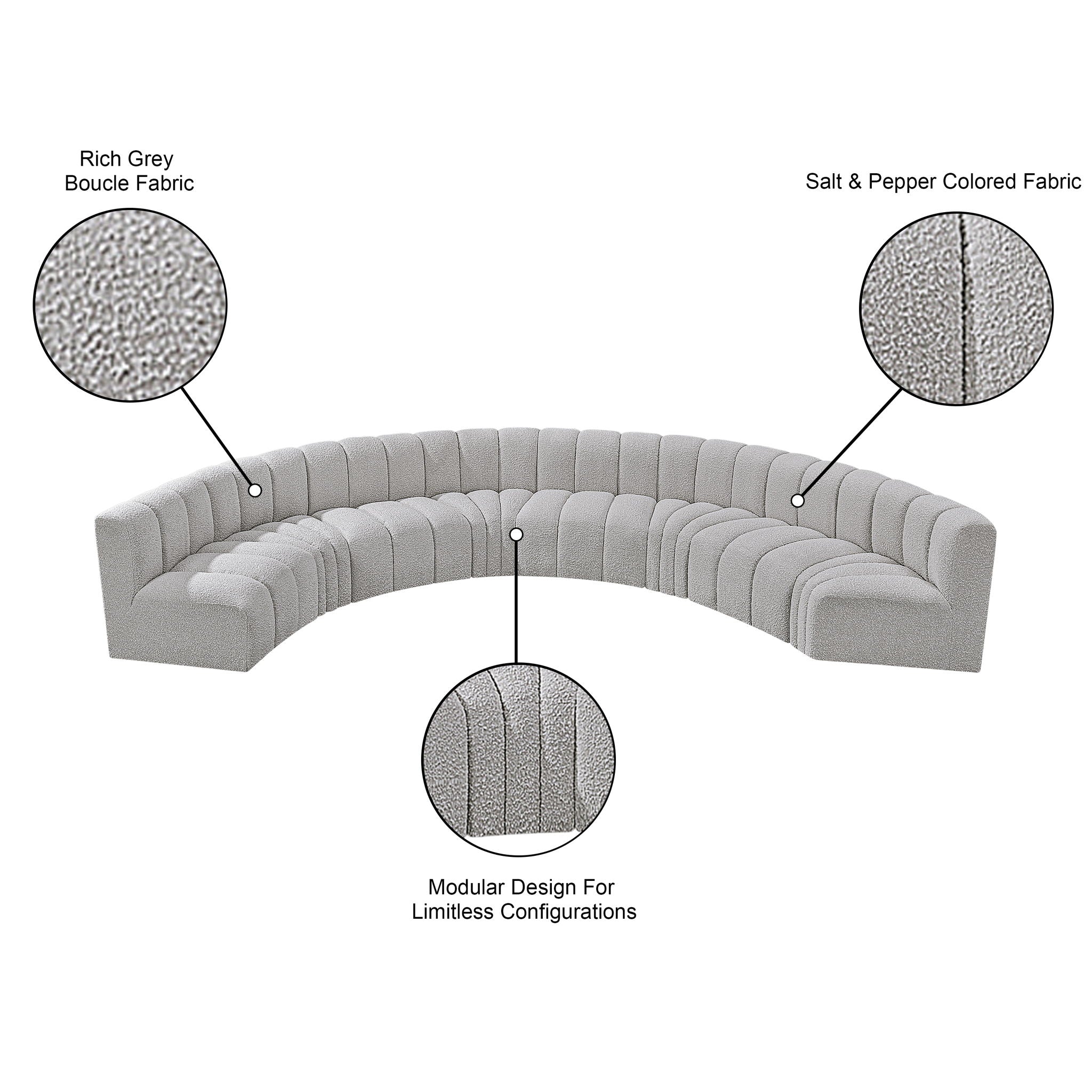 Arc - Boucle Fabric 8 Piece U-Shaped Modular Sofa