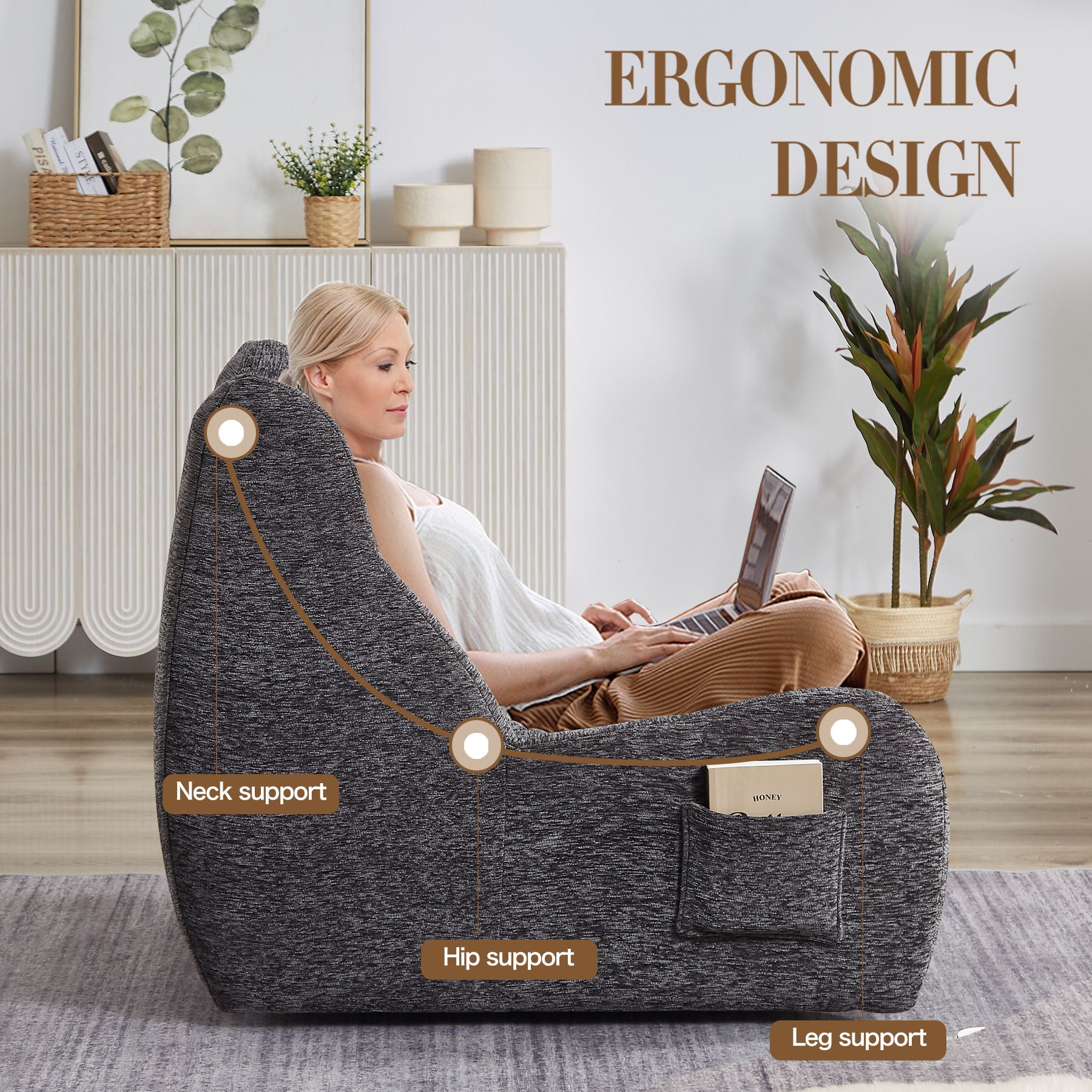 Bean Bag Chair, Lazy Floor Sofa Couch - Gray