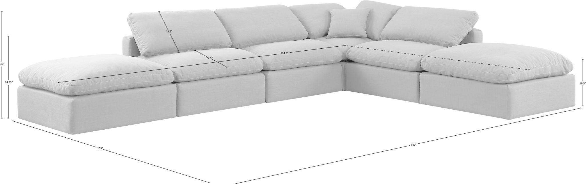 Indulge - Linen 6 Piece Modular Armless Sectional - White