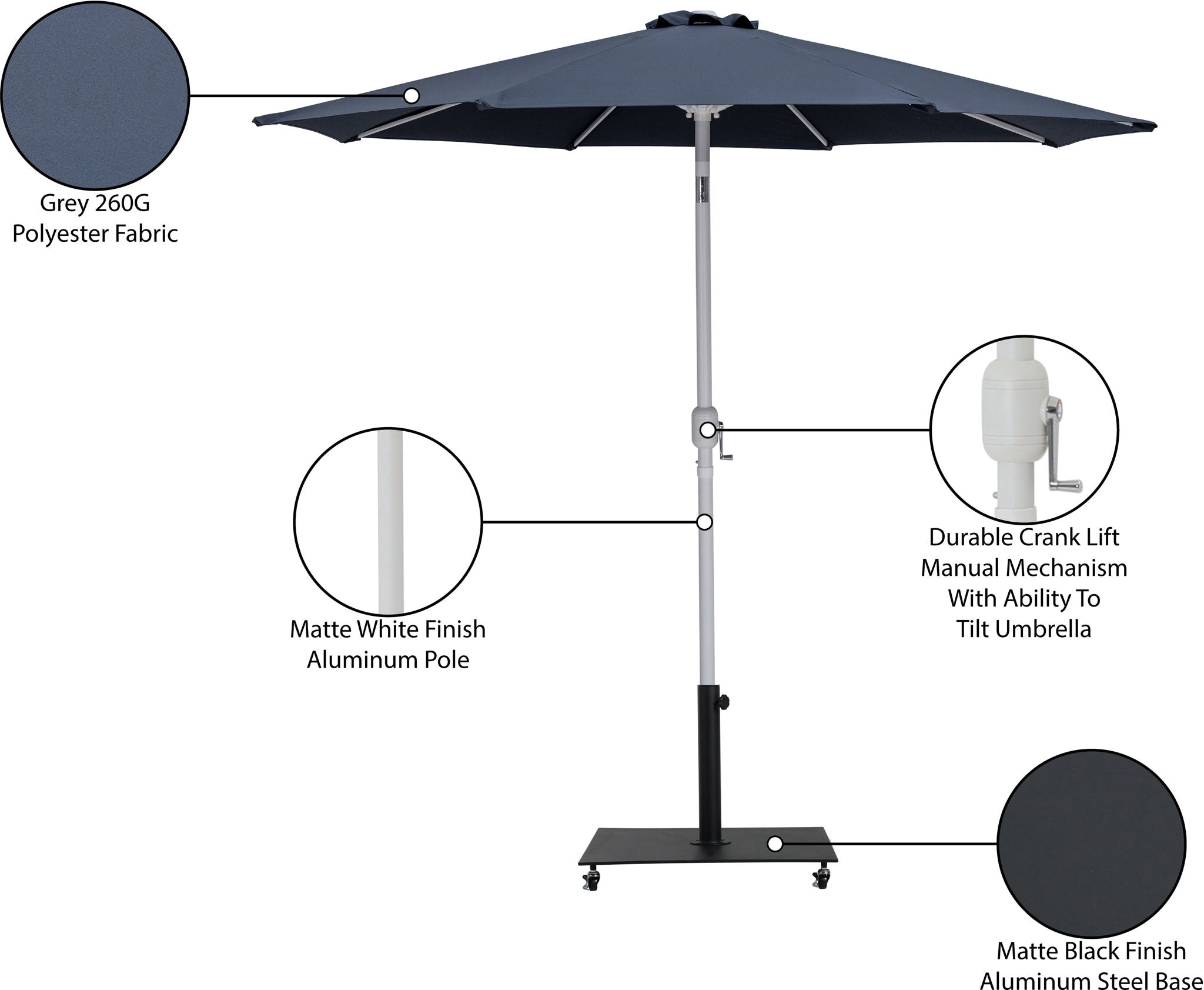 Fiji - Aluminum Patio Umbrella With Square Black And White Base