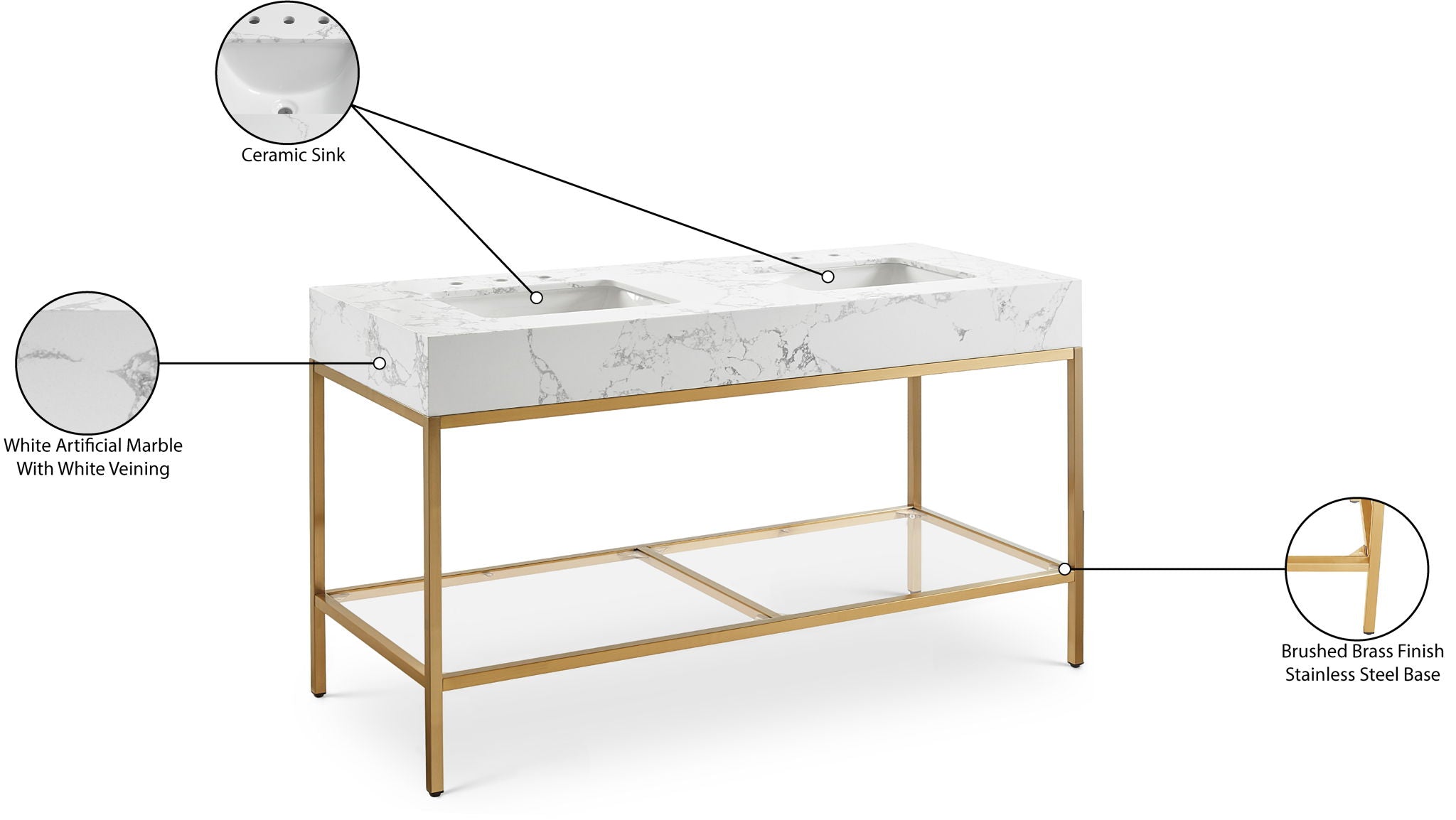 Marmo - Engineered Marble Bathroom Vanity With Gold Base