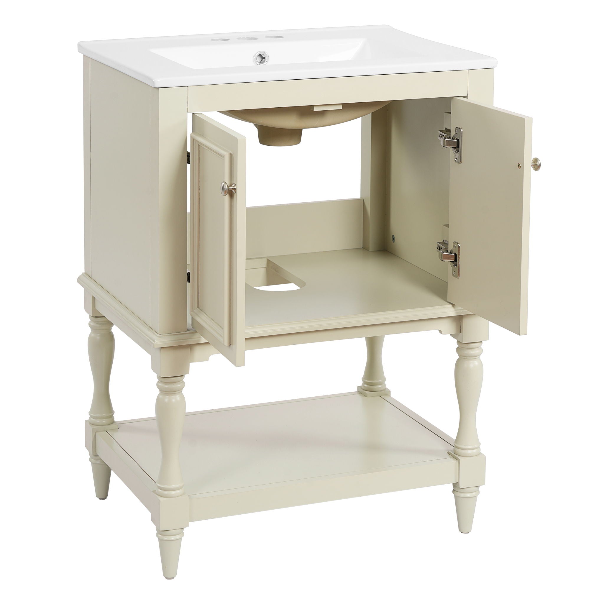 Modern Bathroom Vanity With Sink, Rectangular Cabinet With Open Shelf And Closed Storage