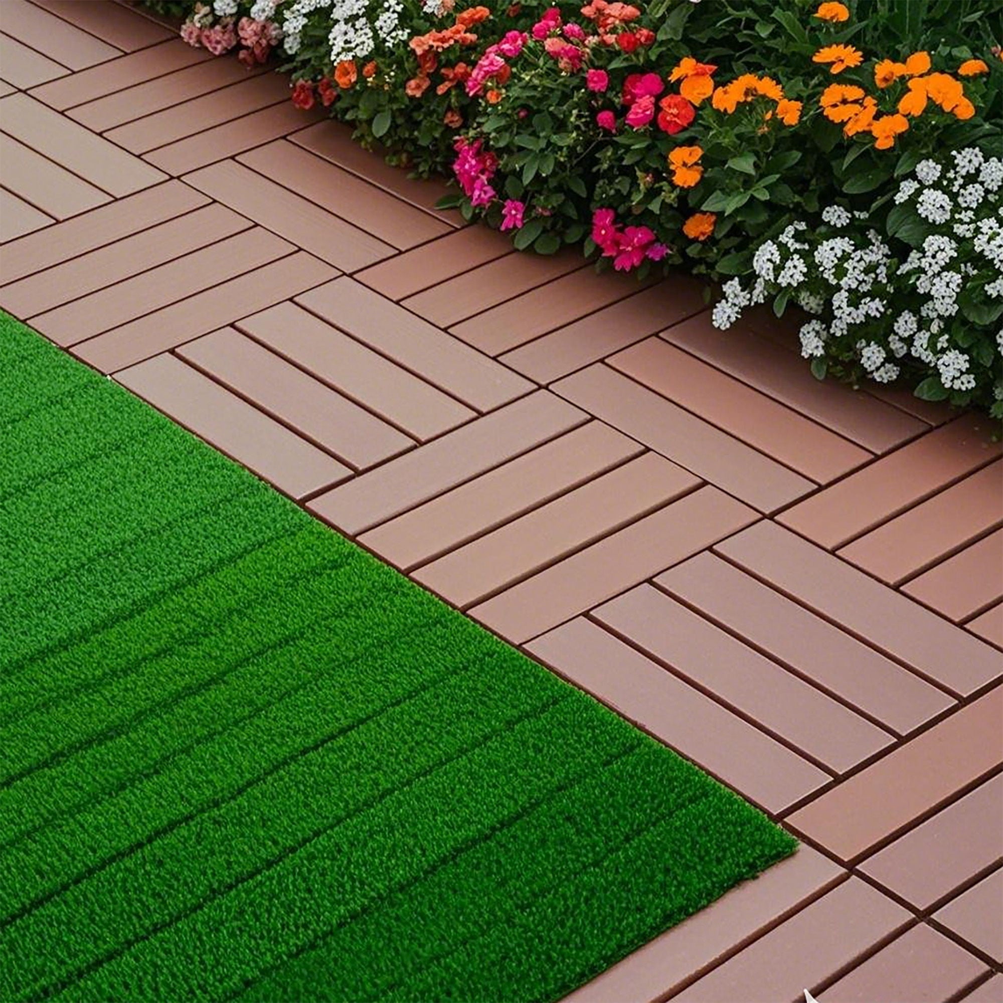 Plastic Interlocking 44 Pack Patio Deck Tiles, Square Waterproof Outdoor All Weather Use