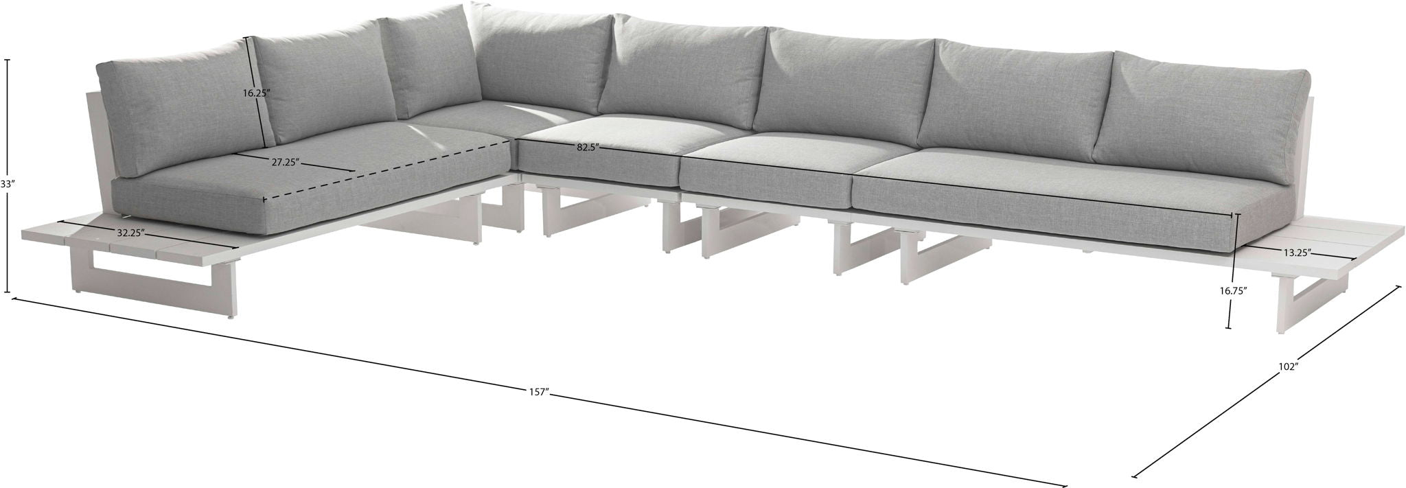 Maldives - 5 Piece Water Resistant Outdoor Patio Modular Sectional With White Base