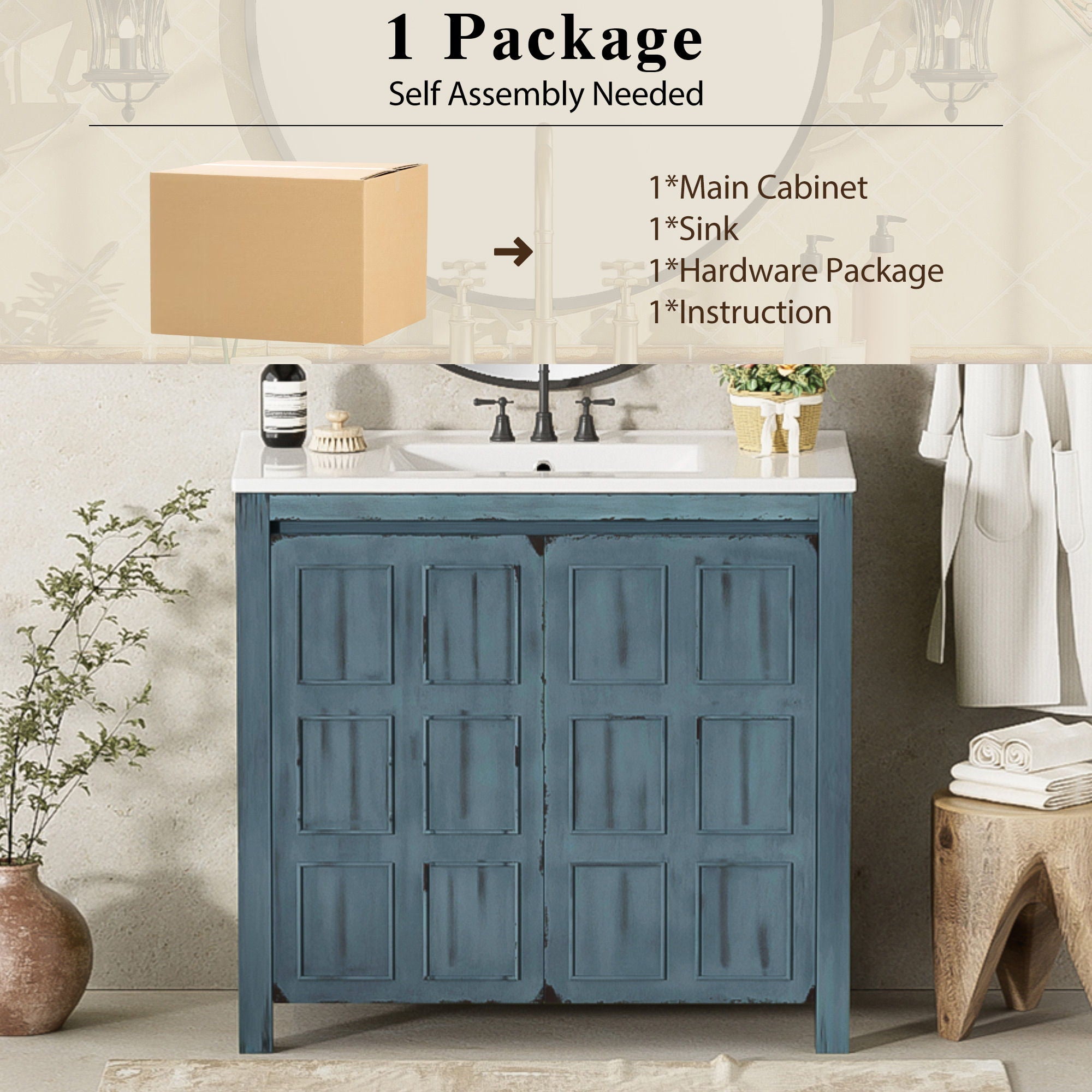 Bathroom Vanity Organizer With Sink, Combo Cabinet Set, Bathroom Storage Cabinet