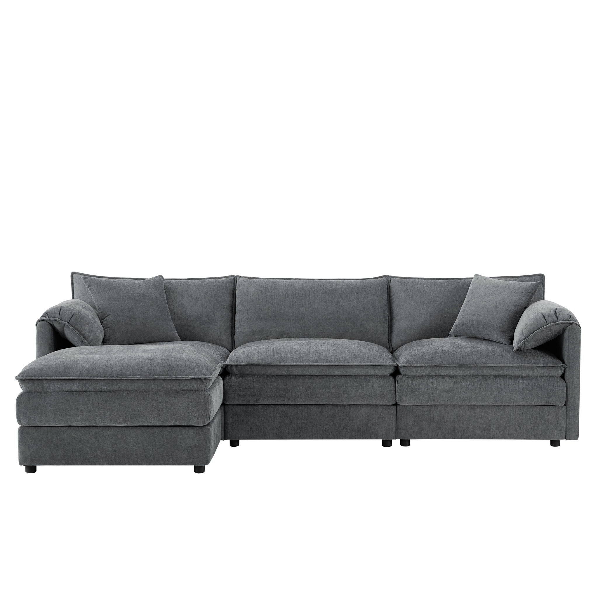 Modular Sectional With Deep And Wide Seat, Cloud Couch Set With Double Cushions Sofa With Movable Ottoman