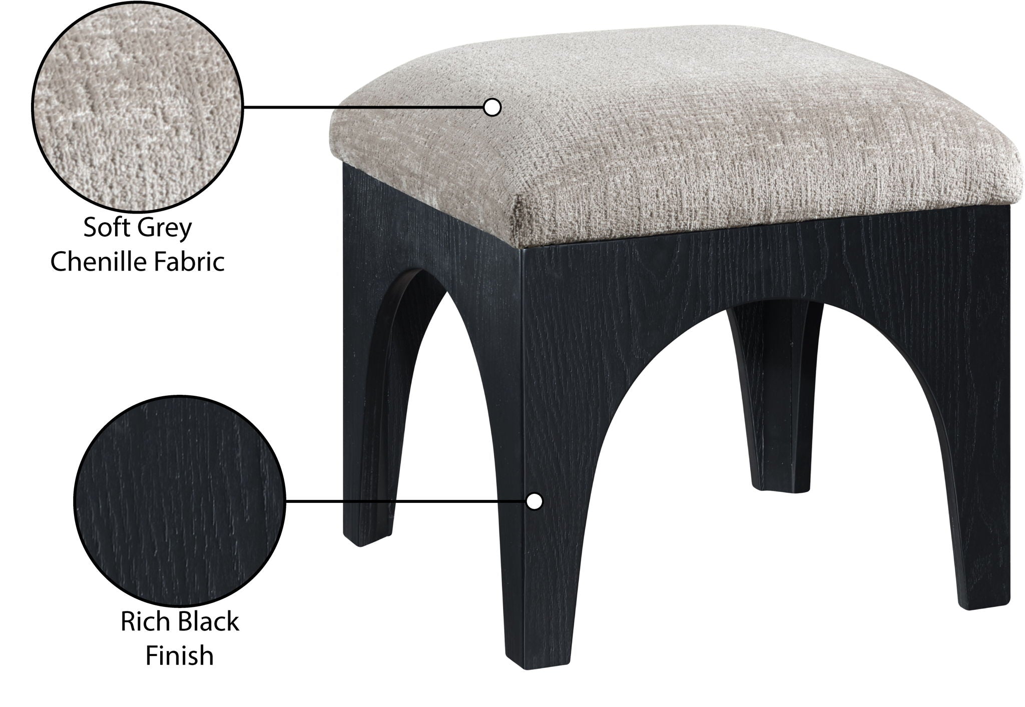 Lawson - Chenille Fabric Ottoman - Black Base