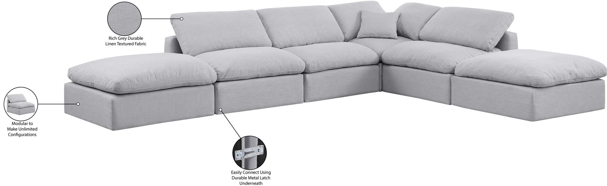 Indulge - Linen 6 Piece Modular Armless Sectional
