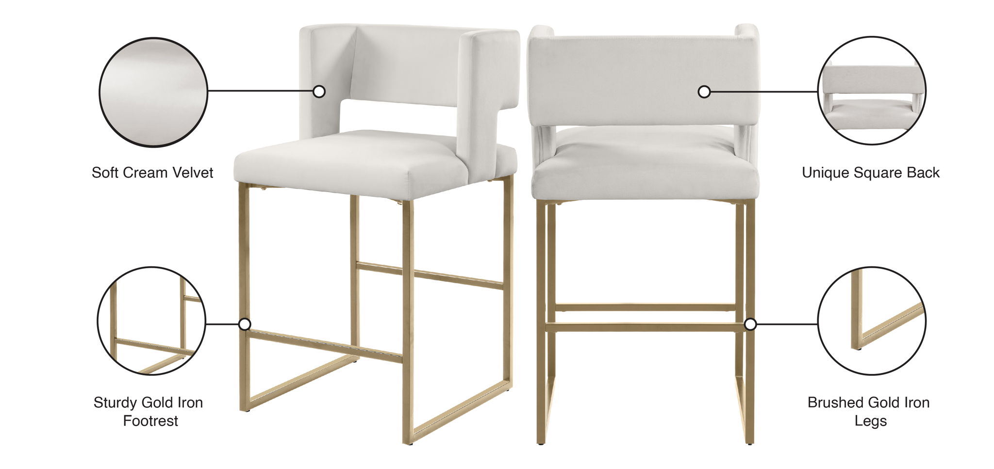 Caleb - Counter Stool with Gold Legs (Set of 2)