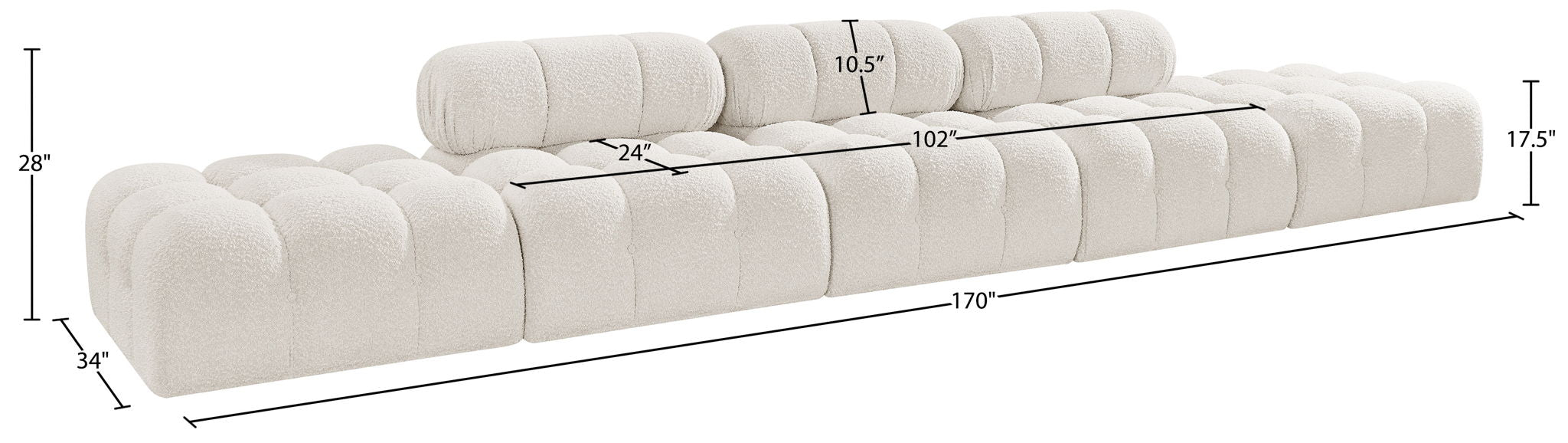 Ames - 5 Piece Boucle Upholstered Modular Sofa With 2 Armless Seats