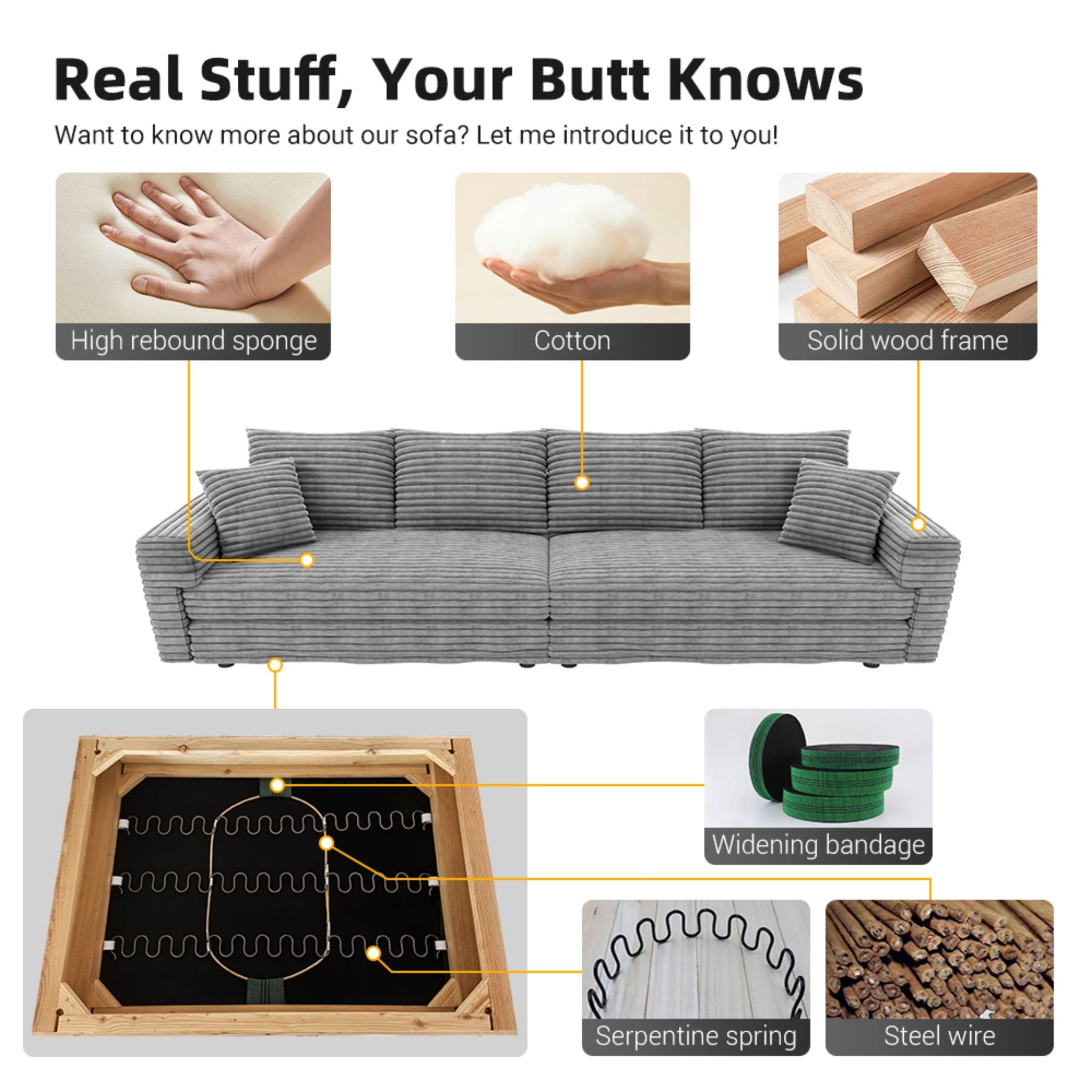 Convertible Deep Seat Sofa With Soft Pillows And Ottomans