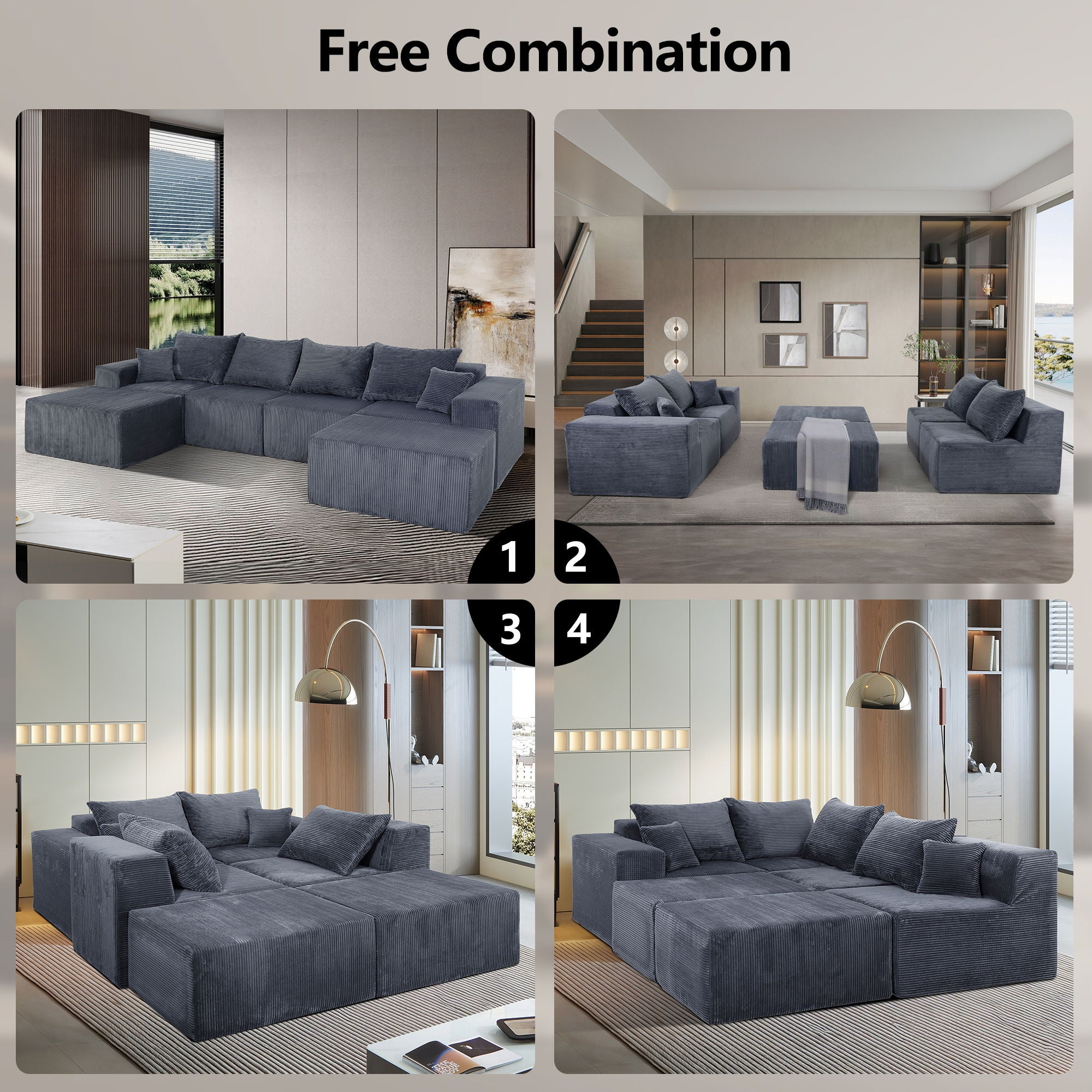 Modular Sectional Sofa, Convertible Couch With Chaise