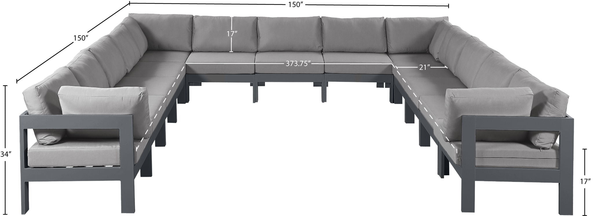 Nizuc - Outdoor Patio 13 Piece Modular Sectional With Gray Frame