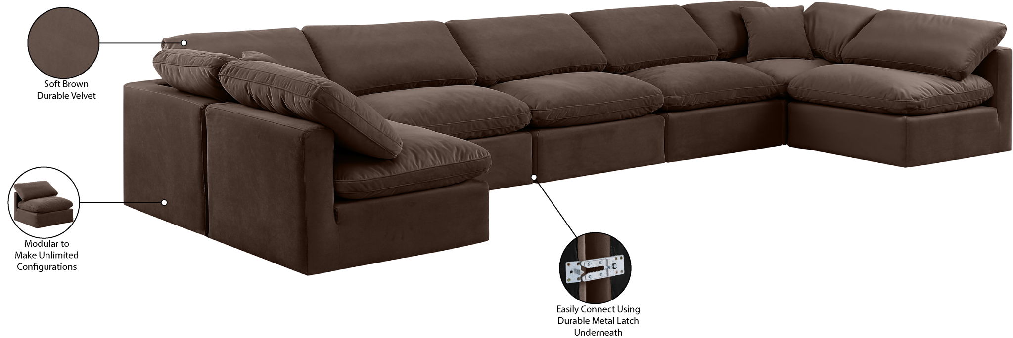 Indulge - Velvet 7 Piece Modular U-Shaped Sectional