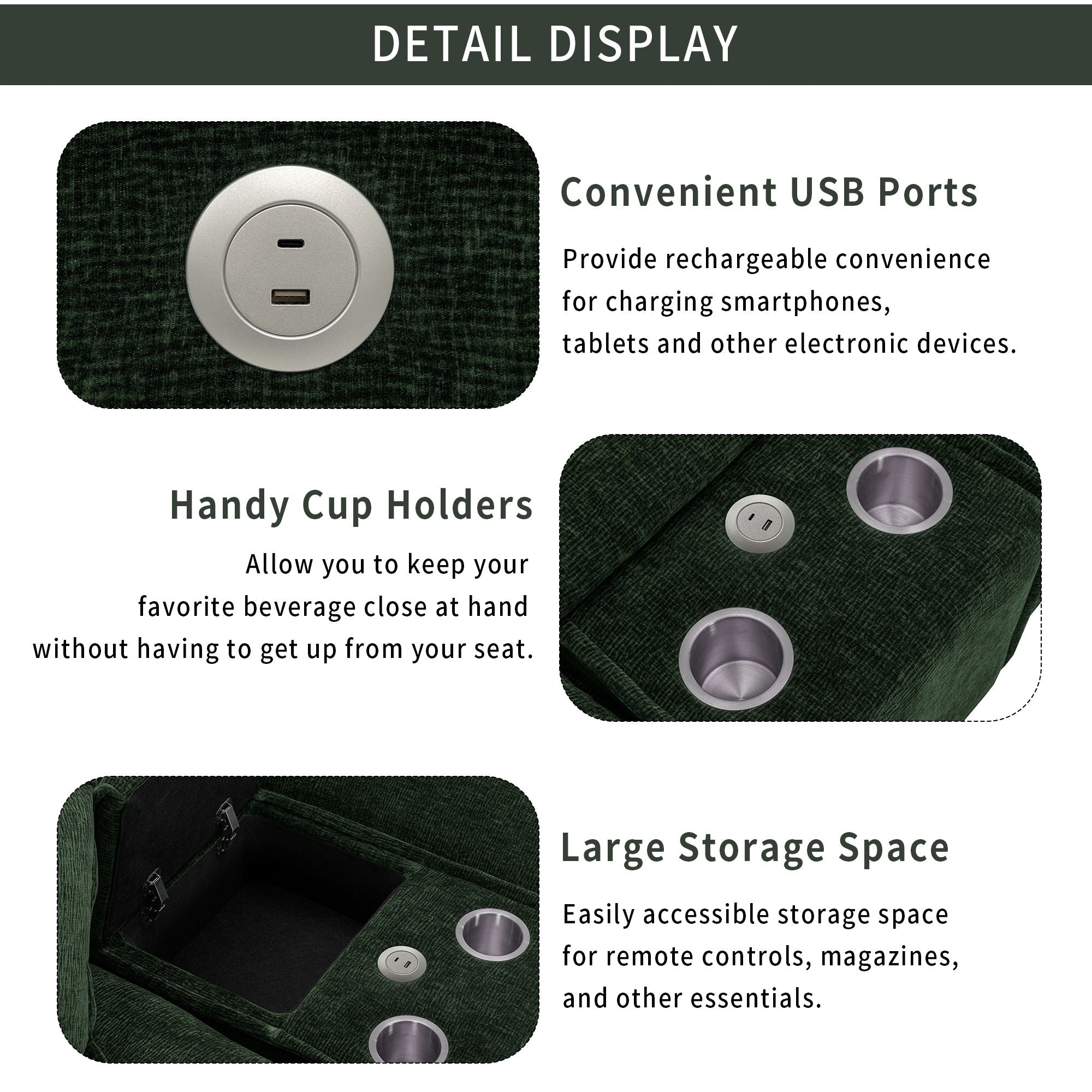 Sectional Sofa Upholstered Sofa With Two Removable Ottoman, Two USB Ports, Two Cup Holders And Large Storage Box For Living Room