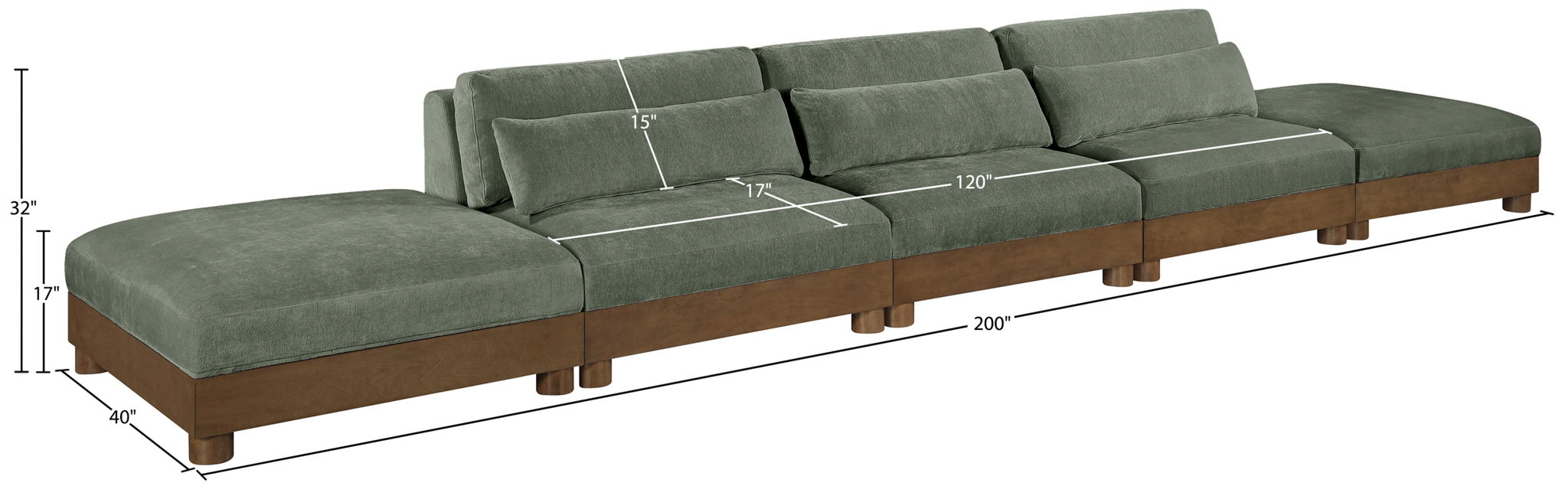 Turin - Chenille Fabric Upholstered Modular Sectional - Green