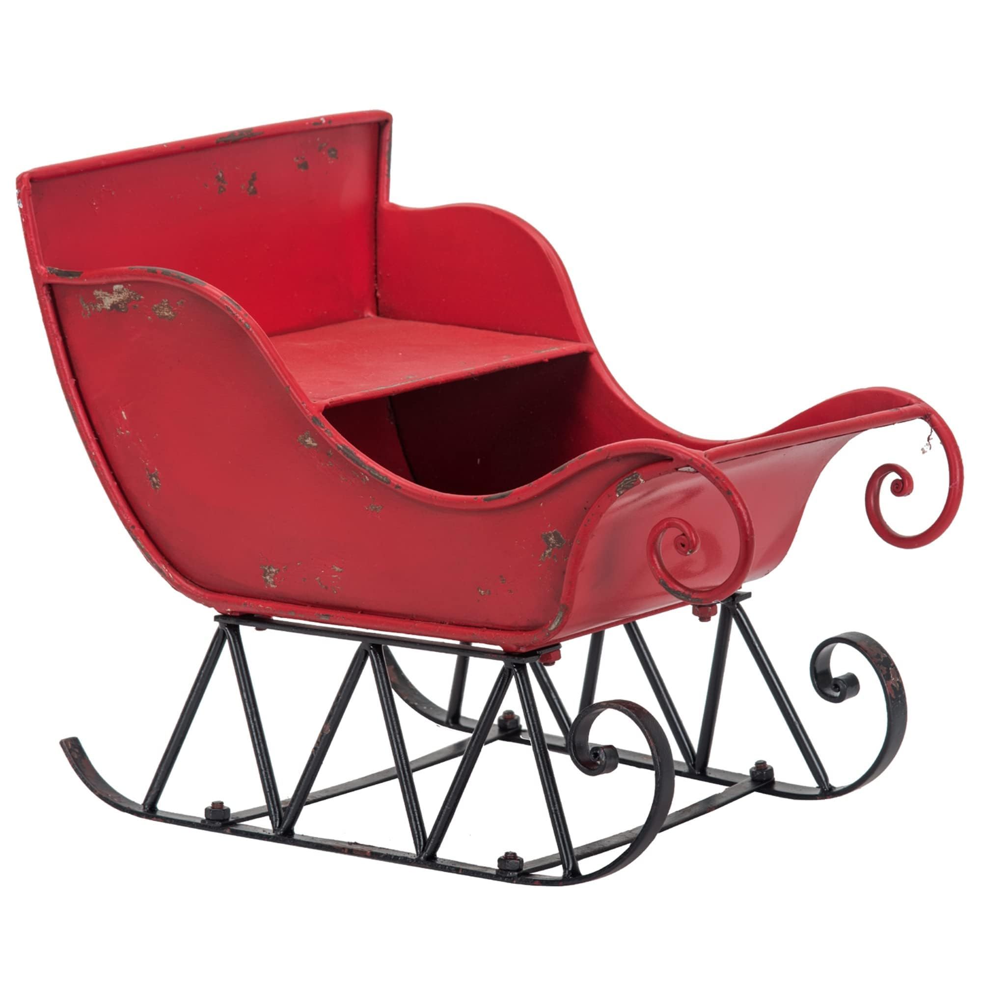 Iron Sleigh Large, Distressed Christmas Santa Sleigh Holiday Decoration