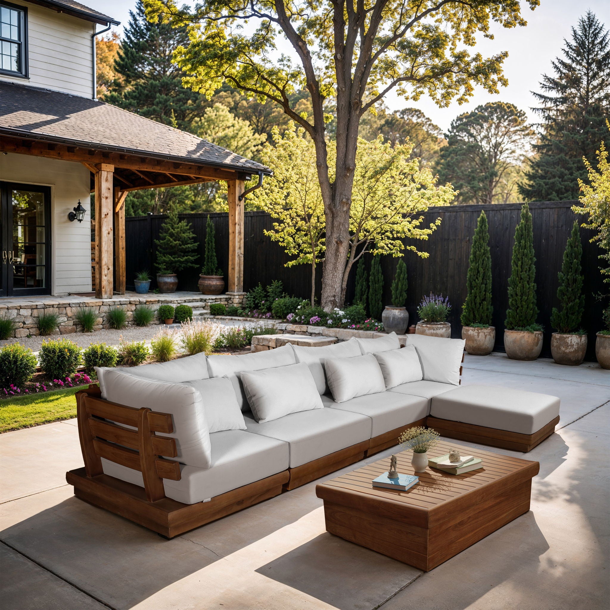 Mirella - 5 Piece Water Resistant Fabric Upholstered Outdoor Patio Modular Sectional