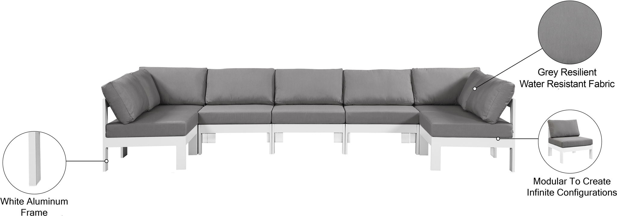 Nizuc - Outdoor Patio 7 Piece Modular Sectional With White Frame