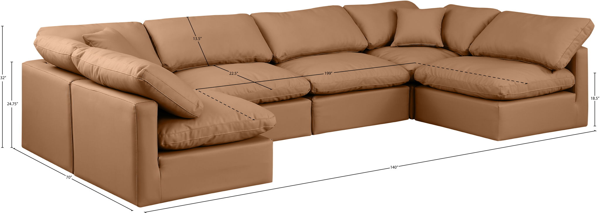 Indulge - Faux Leather 6 Piece Modular U-Shaped Sectional