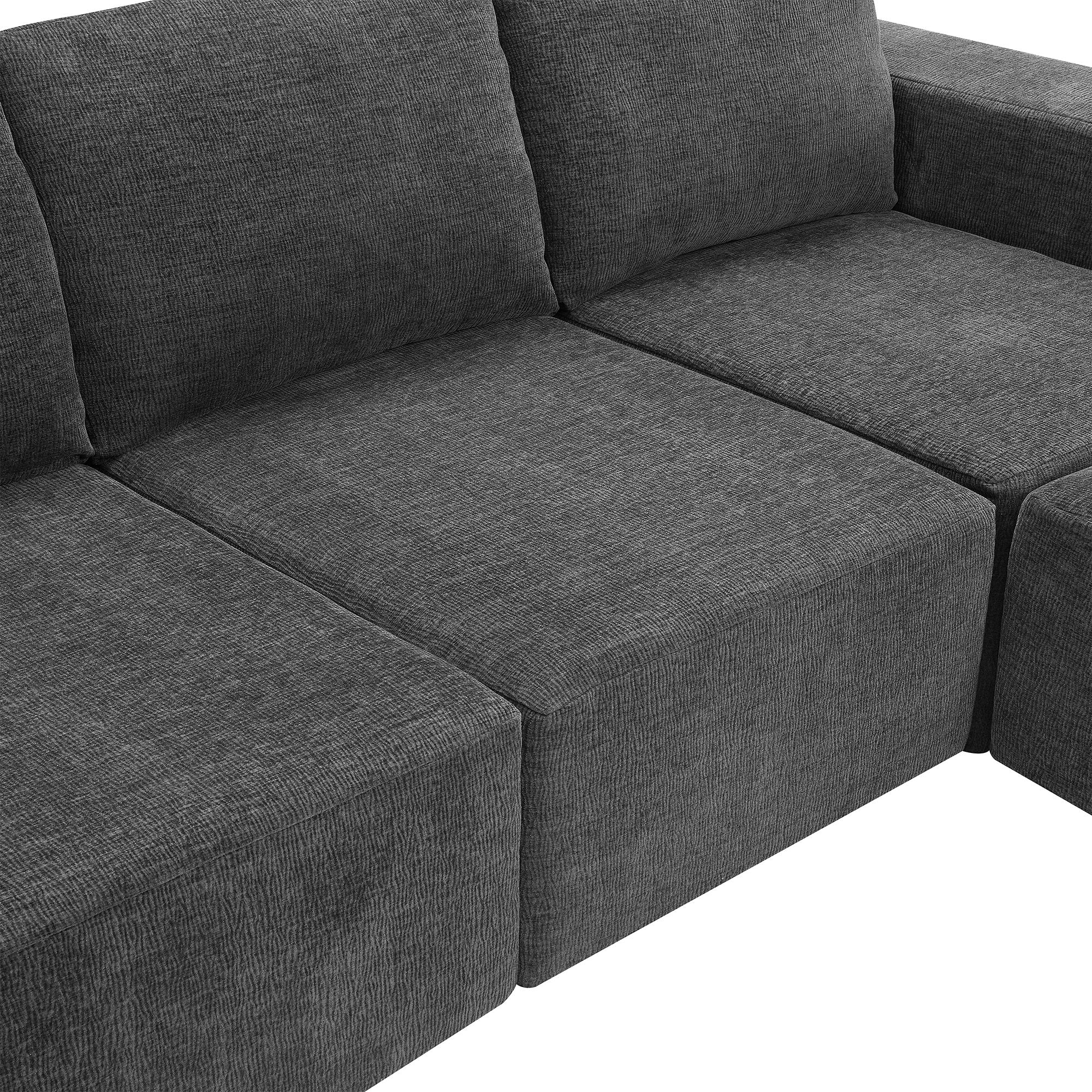 Modular U Shaped Sectional With Ottomans, Luxury Cloud Floor Couch With Deep Seat Fully Compressed Upholstered Sofa