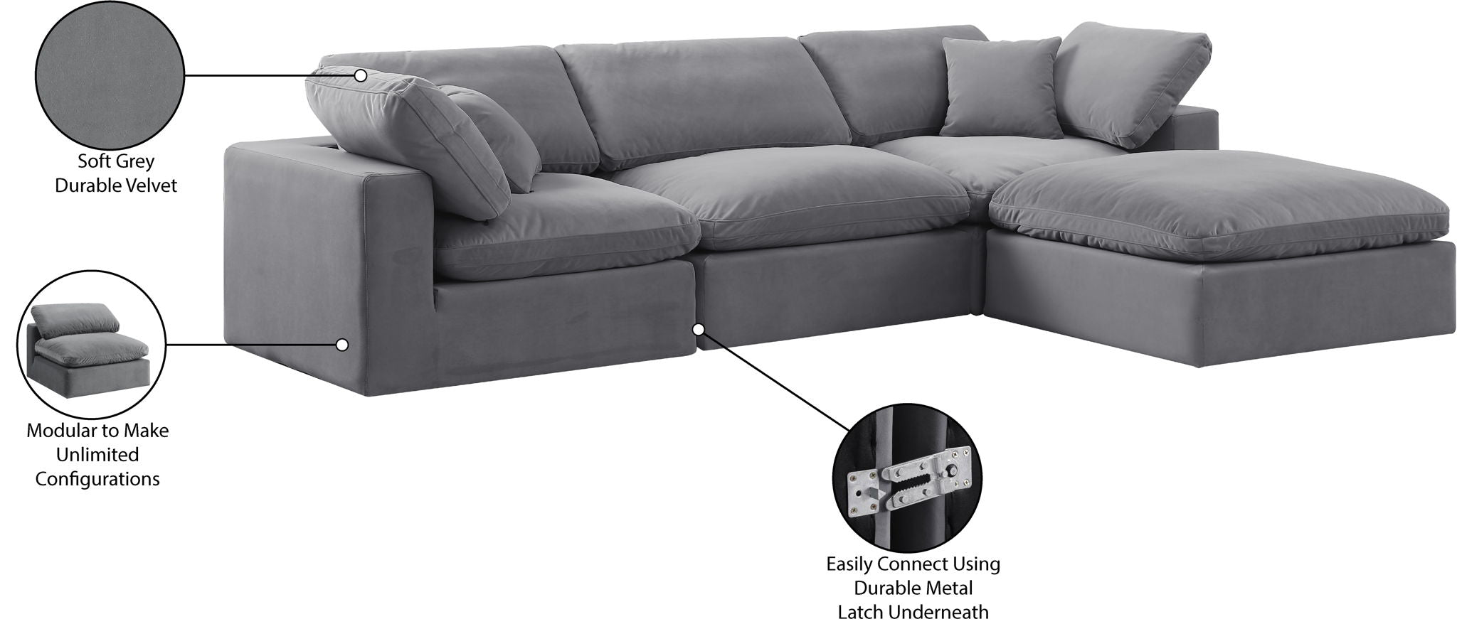 Comfy - 4 Piece Velvet Modular Sectional With Chaise