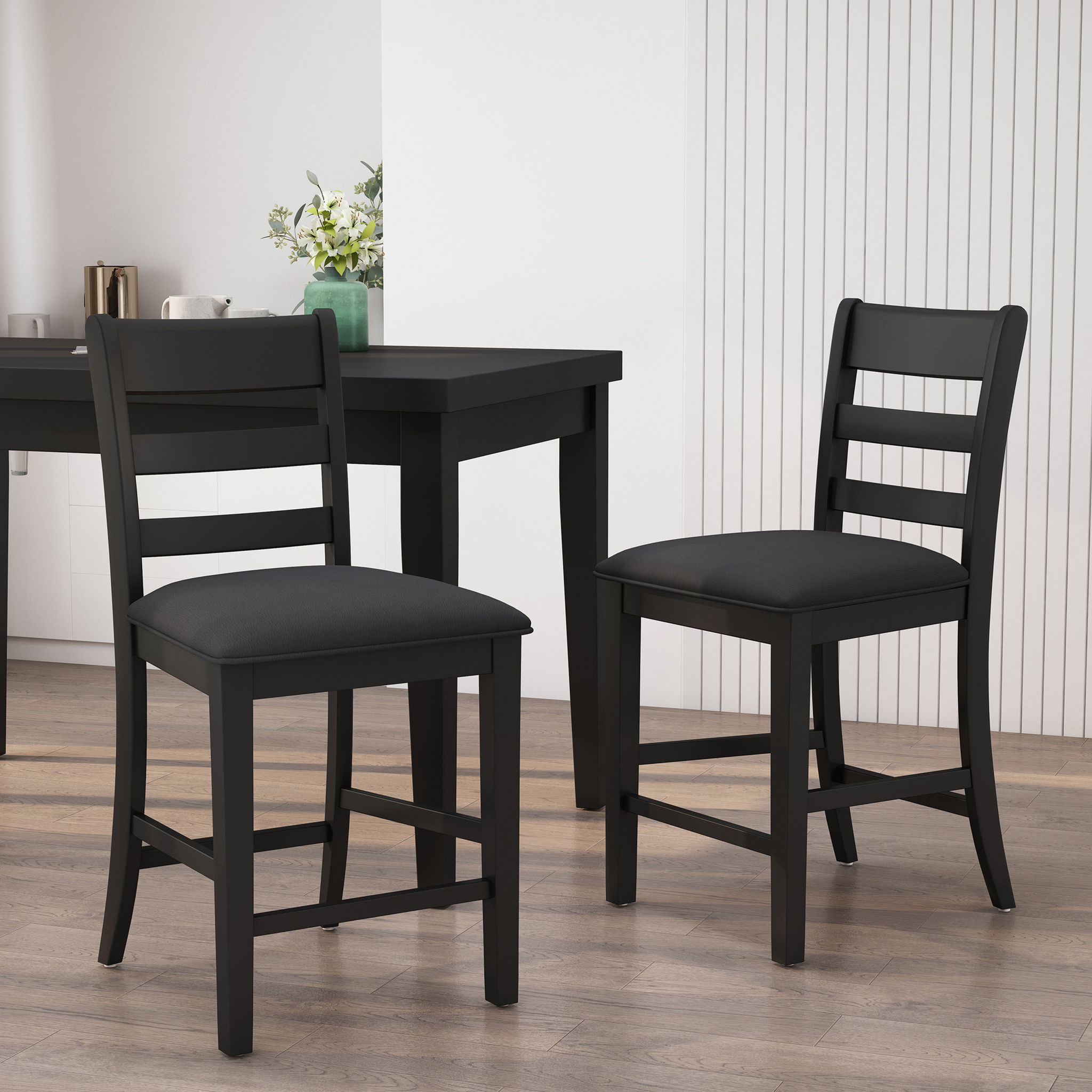 Farmhouse Upholstered Wood Counter Stools