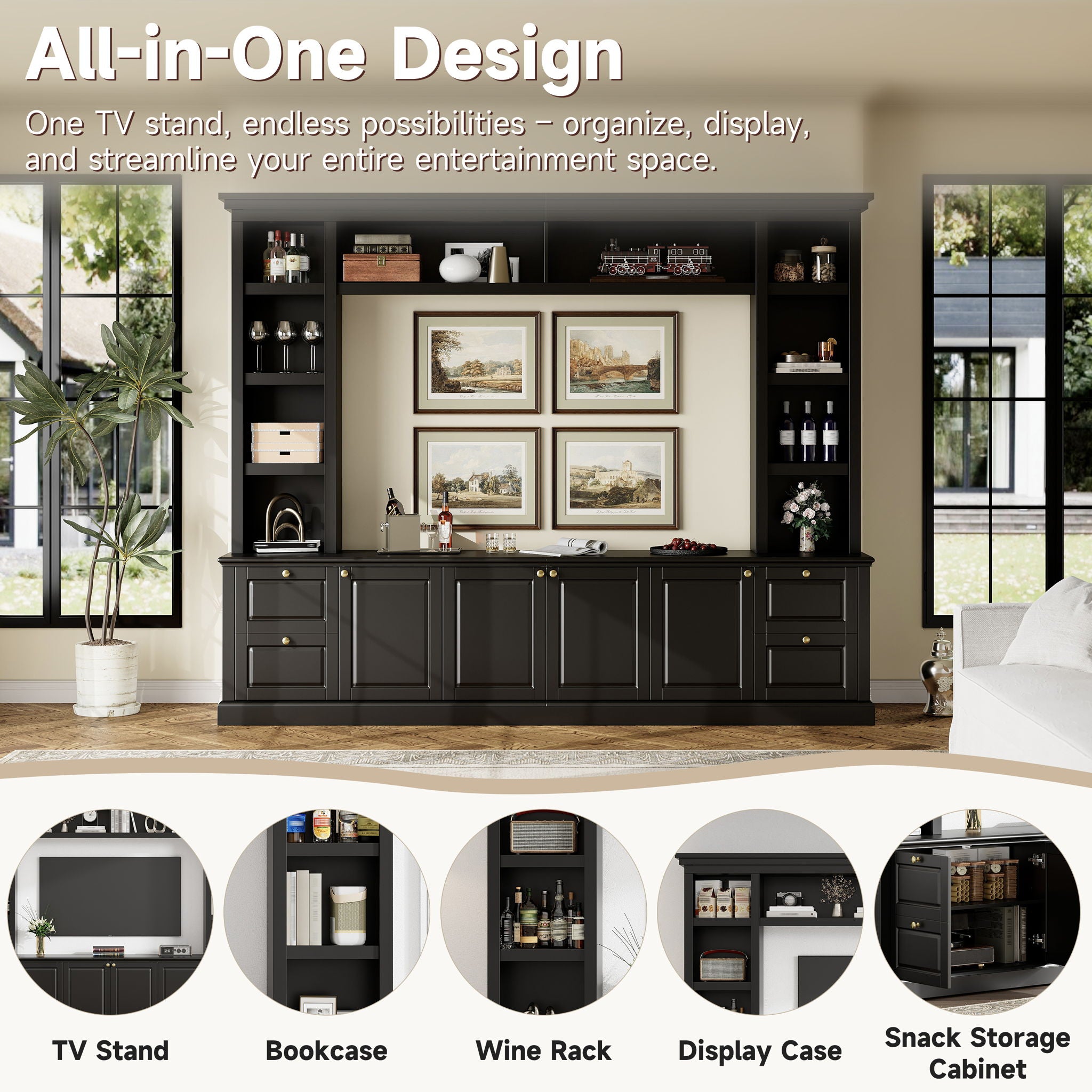 All-In-One TV Stand With Bookcase For TVs Up To 70"