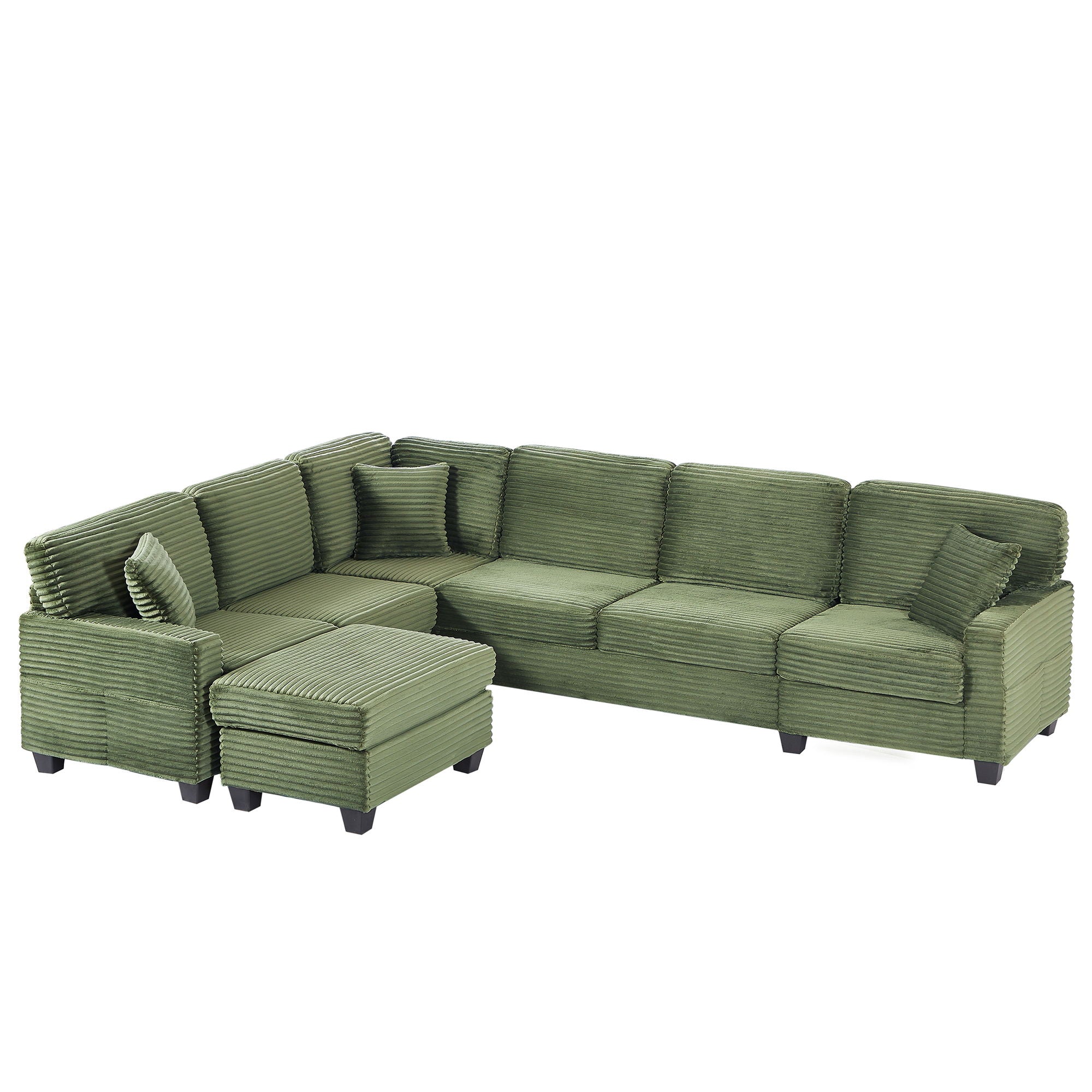 Upholstered U-Shaped Sectional Sofa With Movable Ottoman And Side Storage Pockets