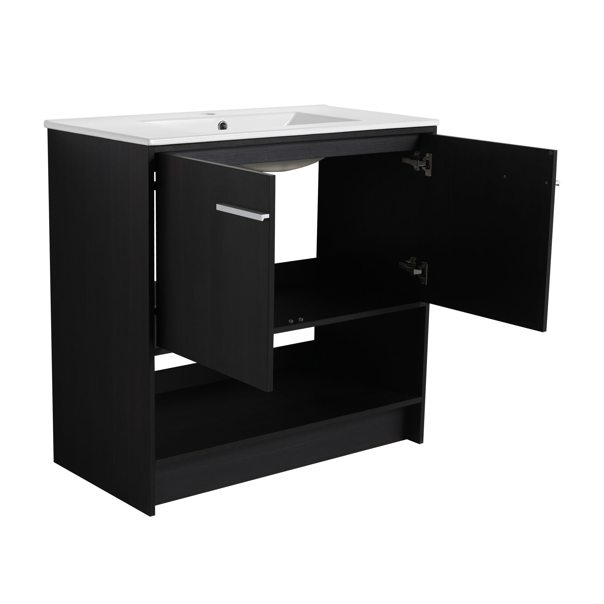 Modern Bathroom Vanity With Ceramic Sink, Freestanding Cabinet, Soft Closing Doors