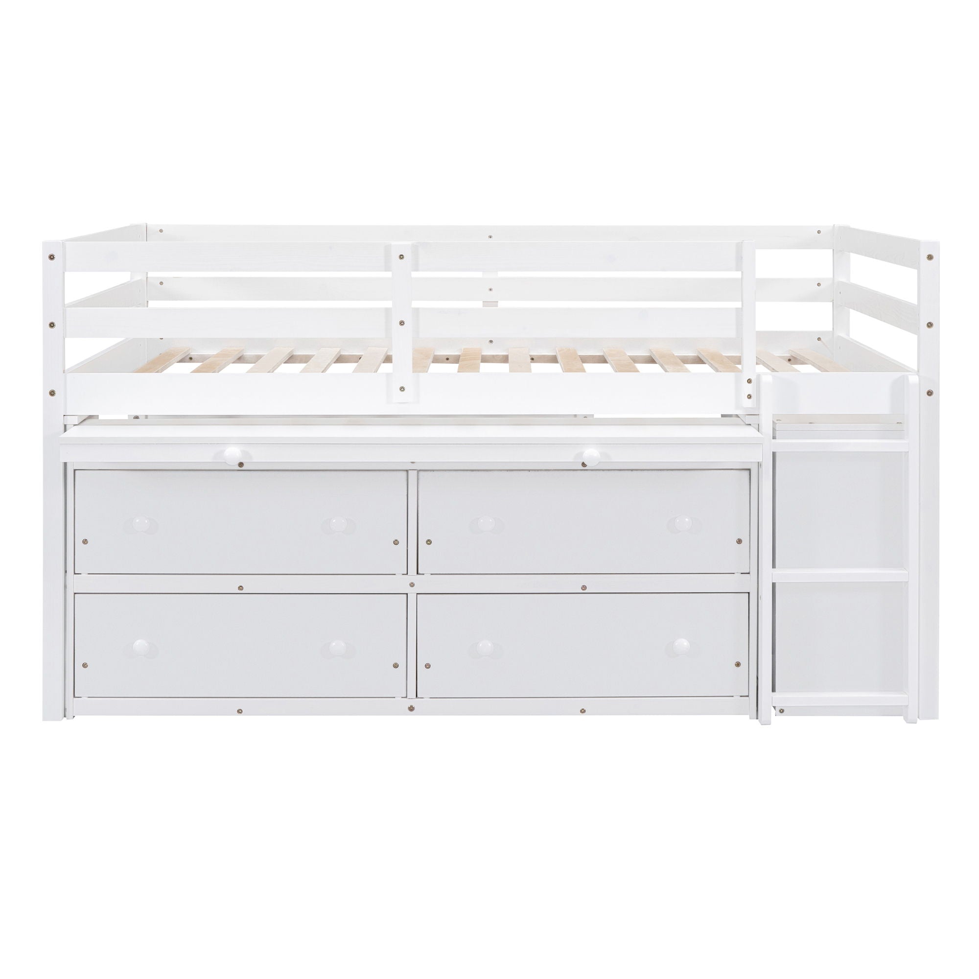 Loft Bed With Retractable Writing Desk And 4 Drawers, With Lateral Portable Desk And Shelves