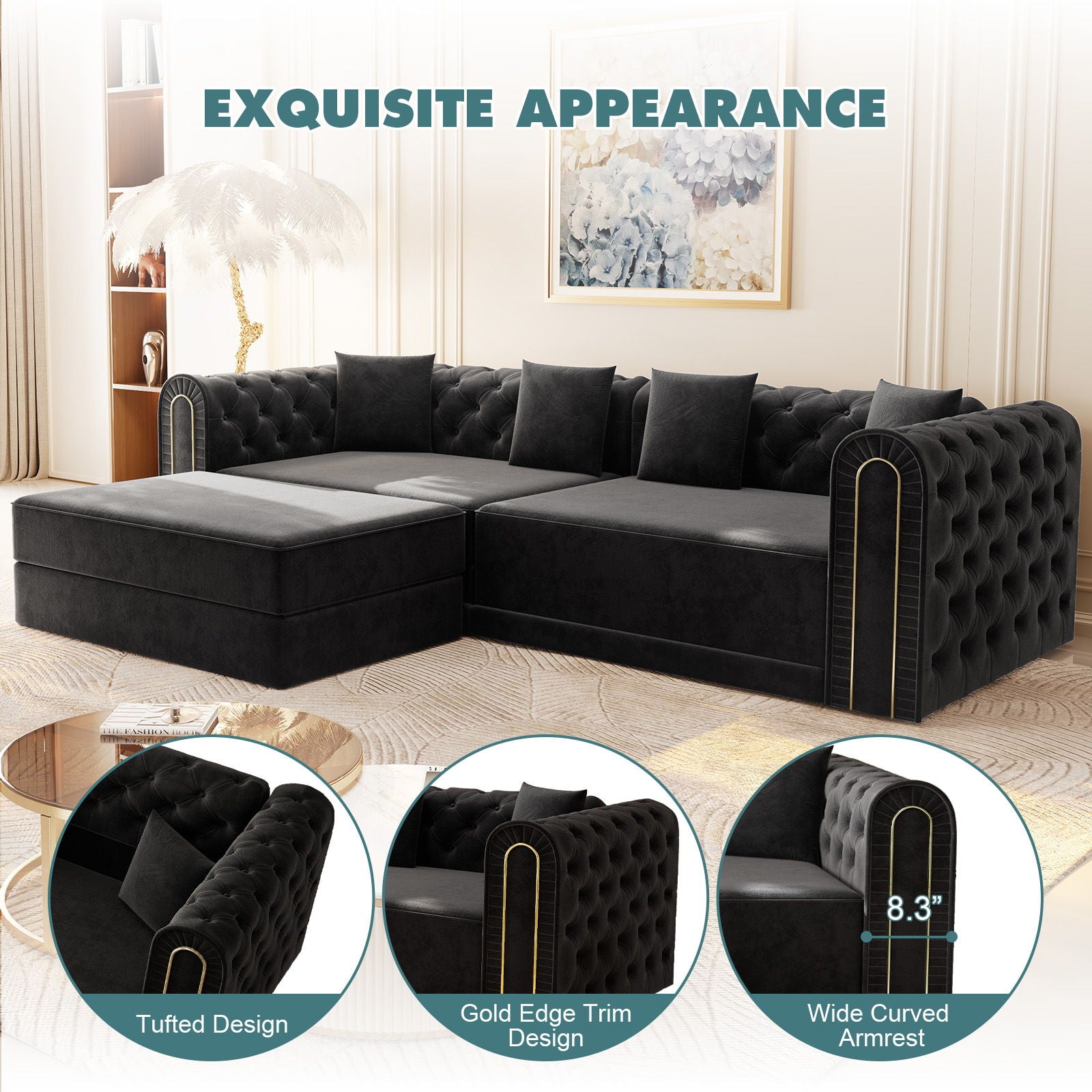 3-In-1 Convertible Sleeper Sofa With Movable Ottoman For Living Room