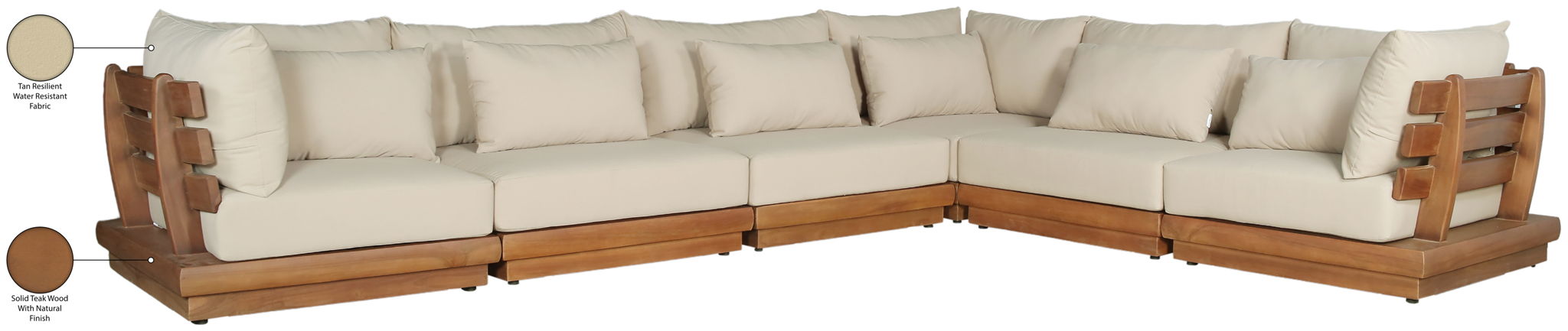 Mirella - 6 Piece Water Resistant Fabric Upholstered Outdoor Patio Modular Sectional